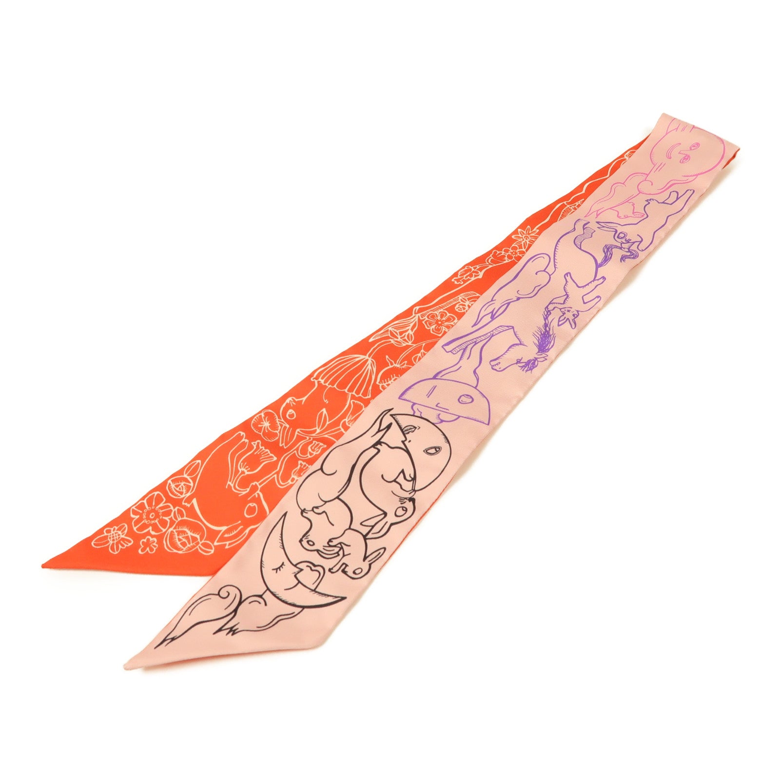 HERMES 絲質Twilly絲巾紅色/粉紅色