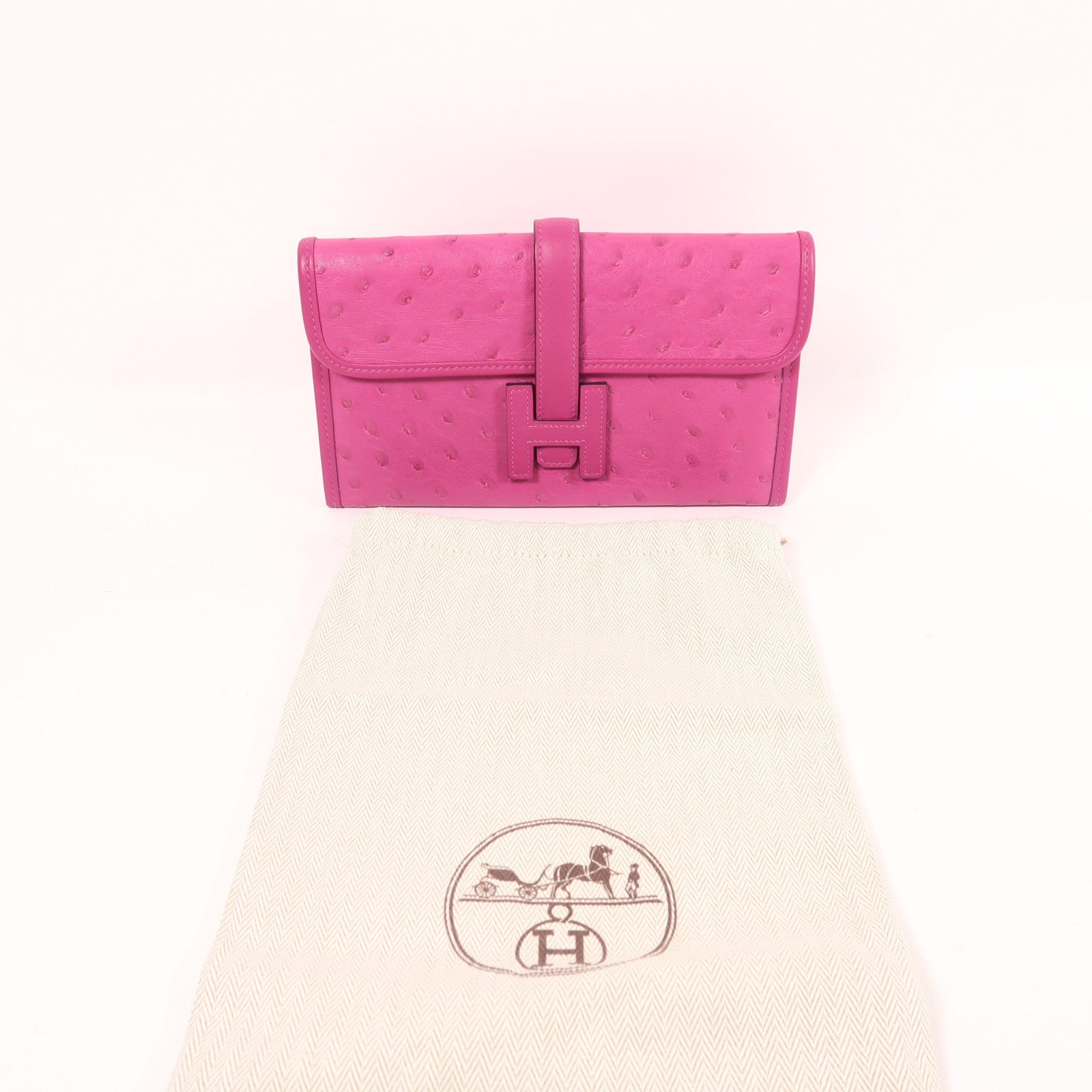 HERMES 【激減優惠】鴕鳥皮革Jige Duo長錢包Rose Pourpre