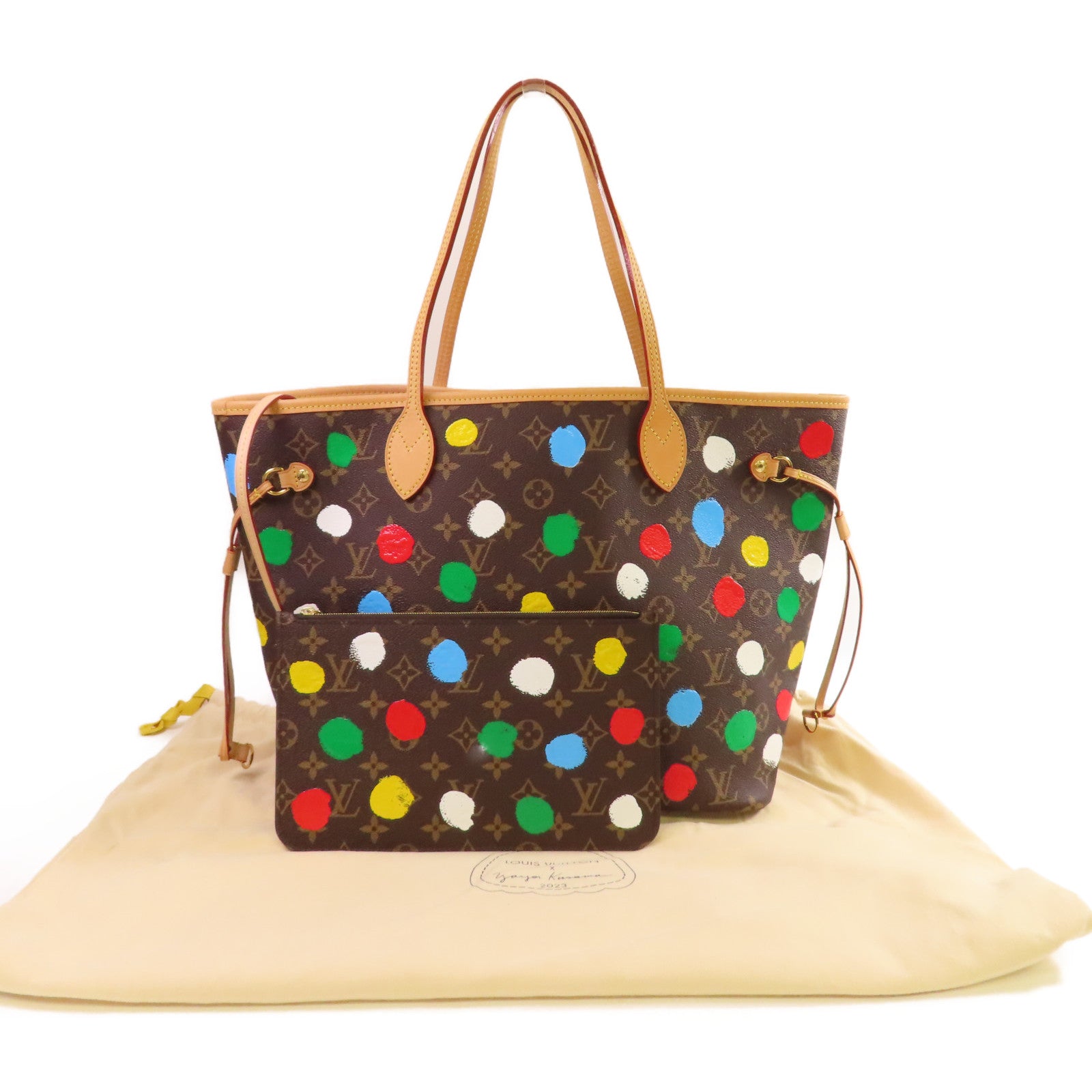 LOUIS VUITTON Monogram LV X YK Neverfull MM Tote Bag金扣肩背袋啡色/彩色