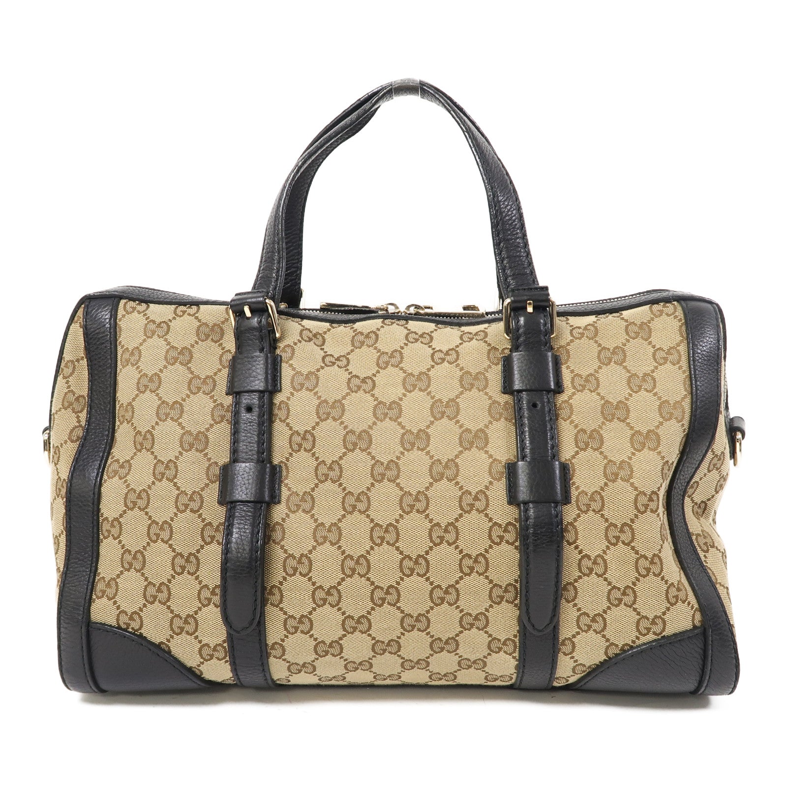 GUCCI 帆布Shoulder Bag金扣手挽肩背兩用袋啡色/黑色