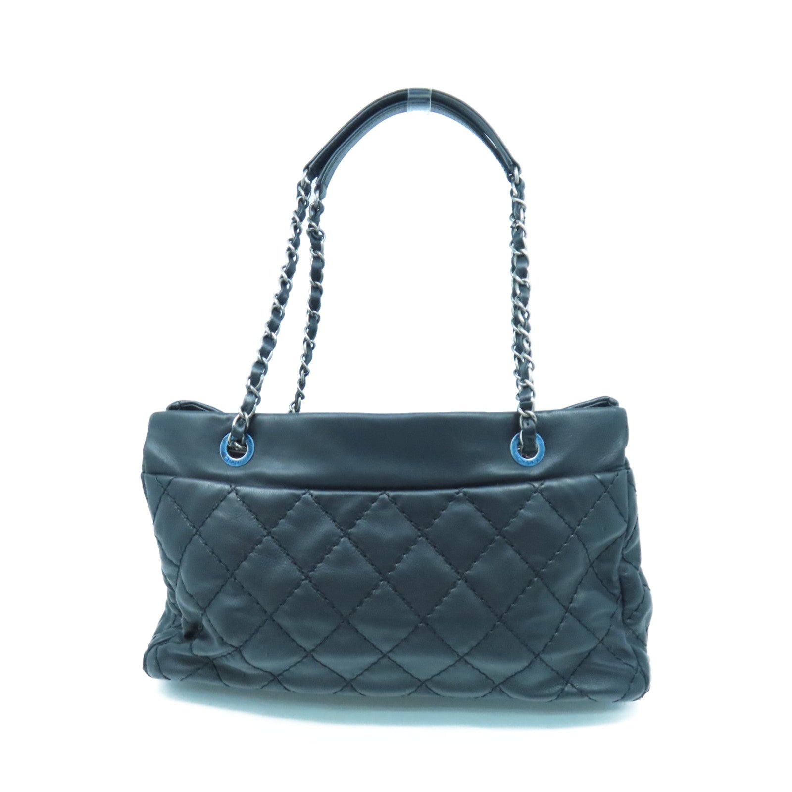 CHANEL rhombic cowhide leather Chain Shoulder silver buckle chain shoulder bag black