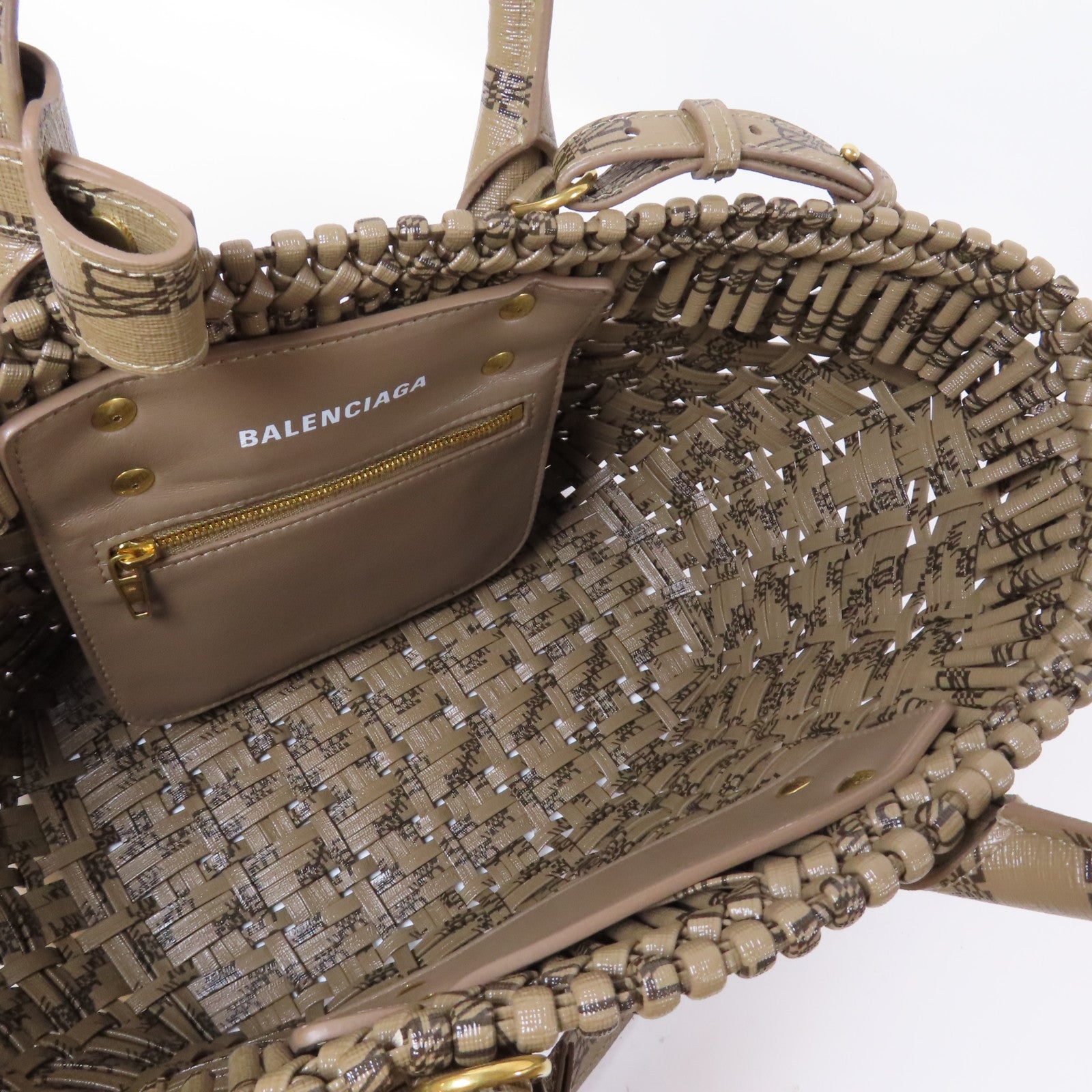 BALENCIAGA 塗層帆布Bale Bistro金扣手挽肩背兩用袋啡色