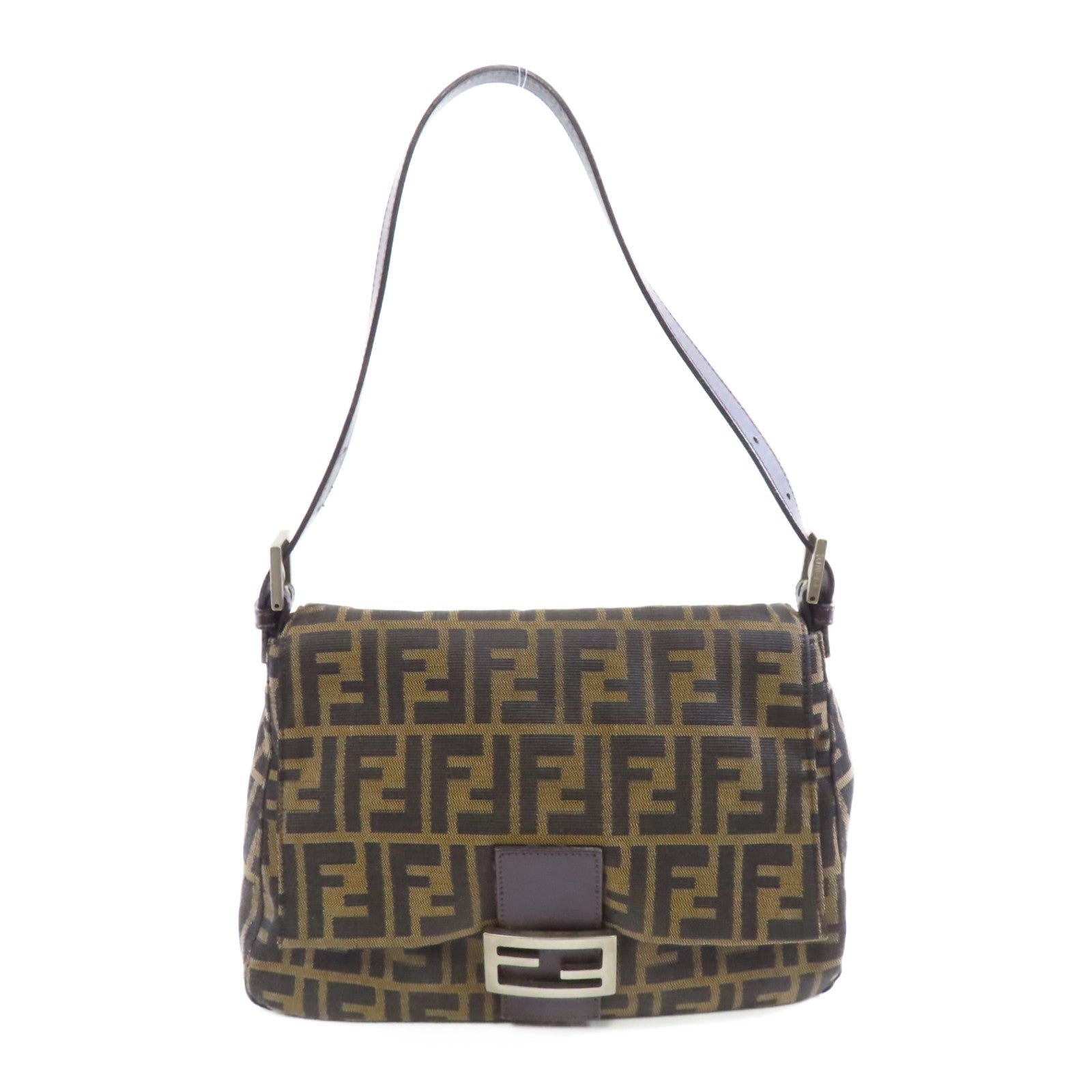 FENDI 帆布Shoulder Bag銀扣肩背袋啡色