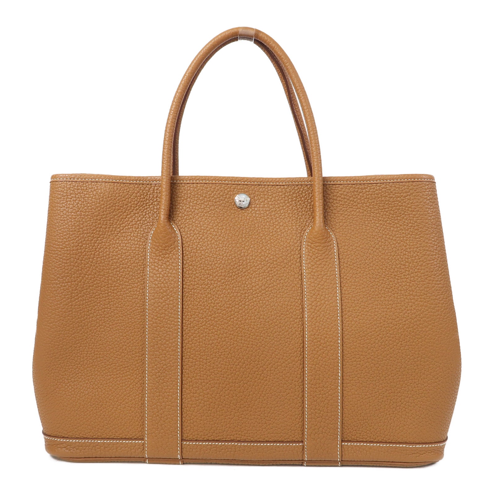 HERMES Negonda皮革GardenParty PM銀扣手挽袋金色