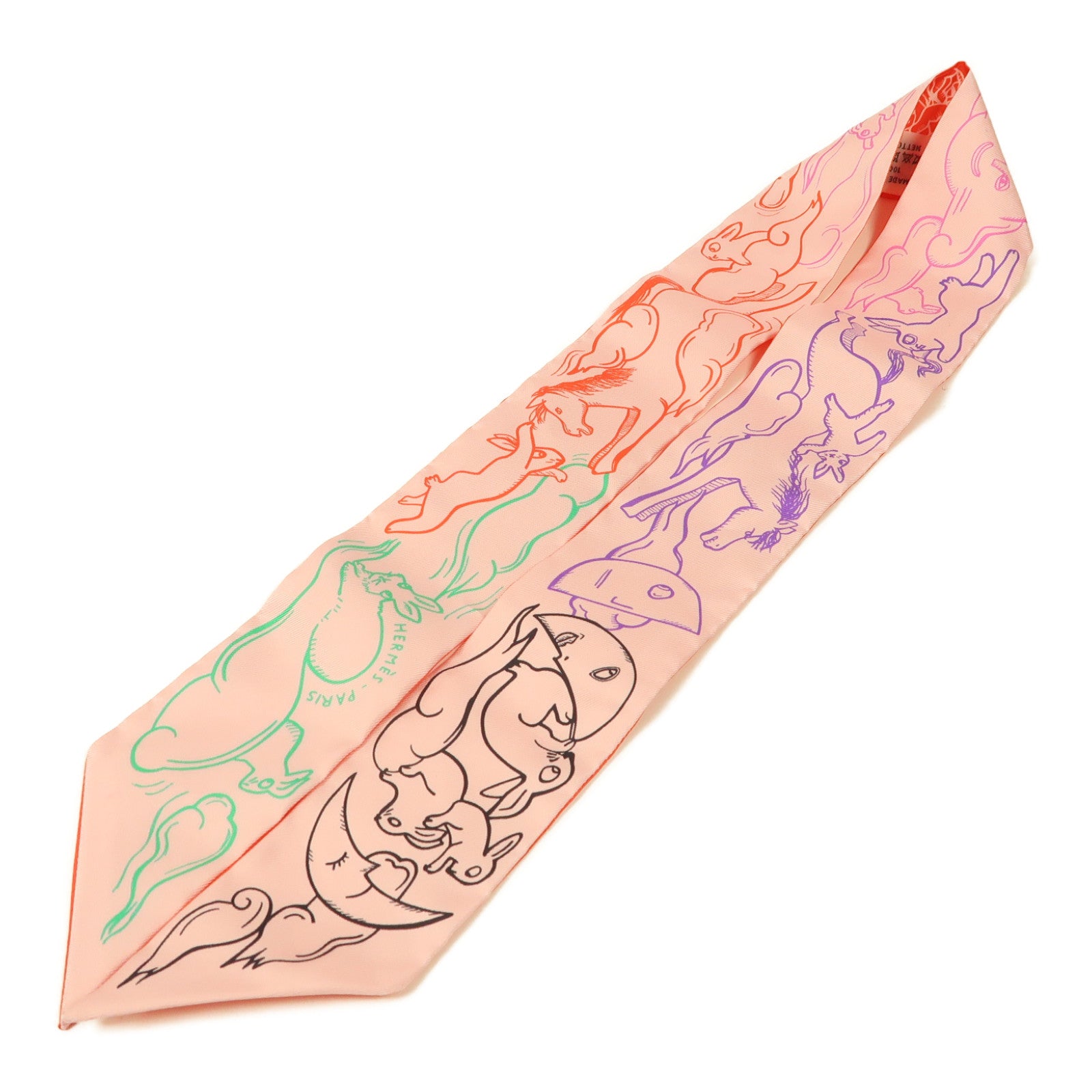 HERMES 絲質Twilly絲巾紅色/粉紅色