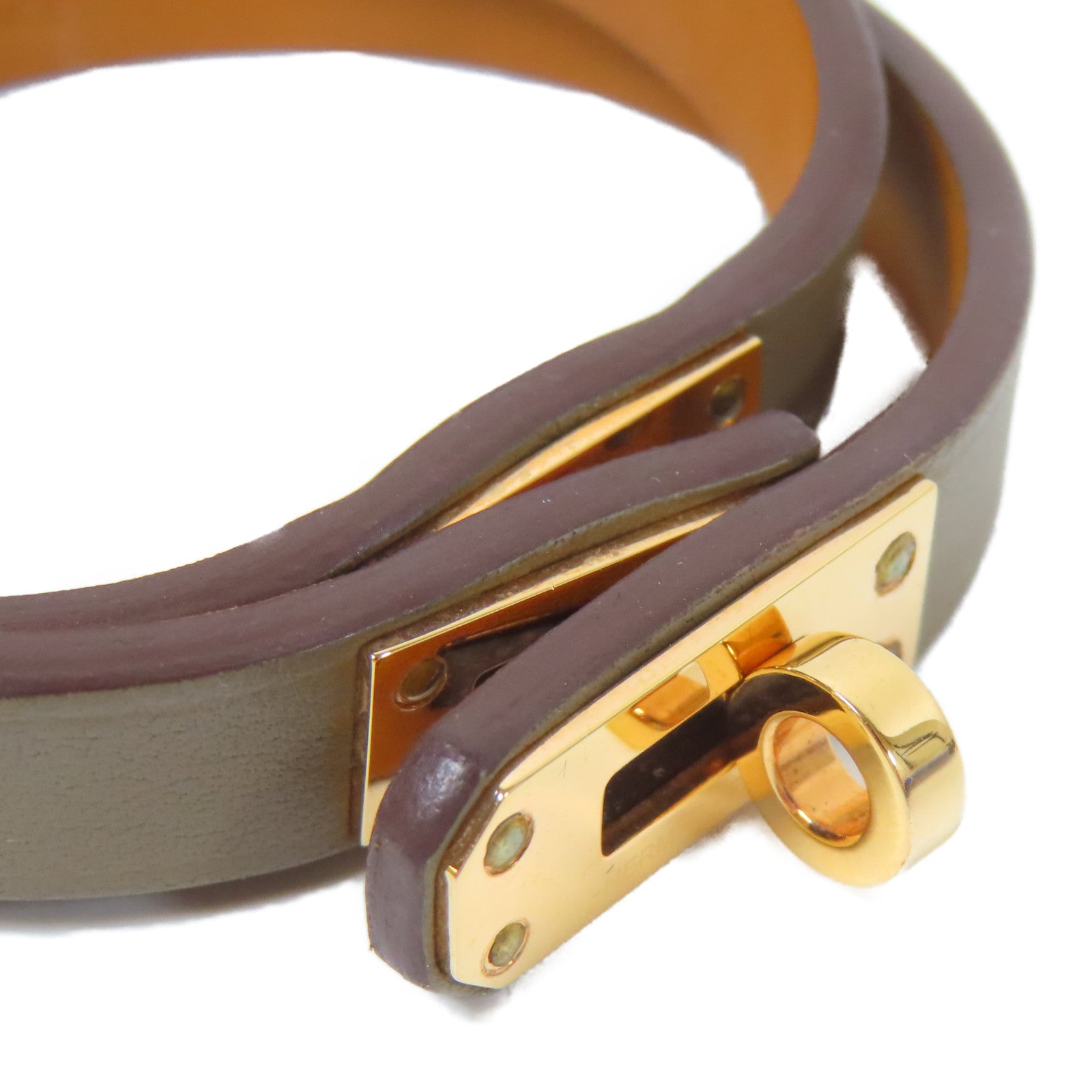 HERMES Swift皮革Mini Double Tour Bracelet金扣手鐲Etoupe(T2)/大象灰色