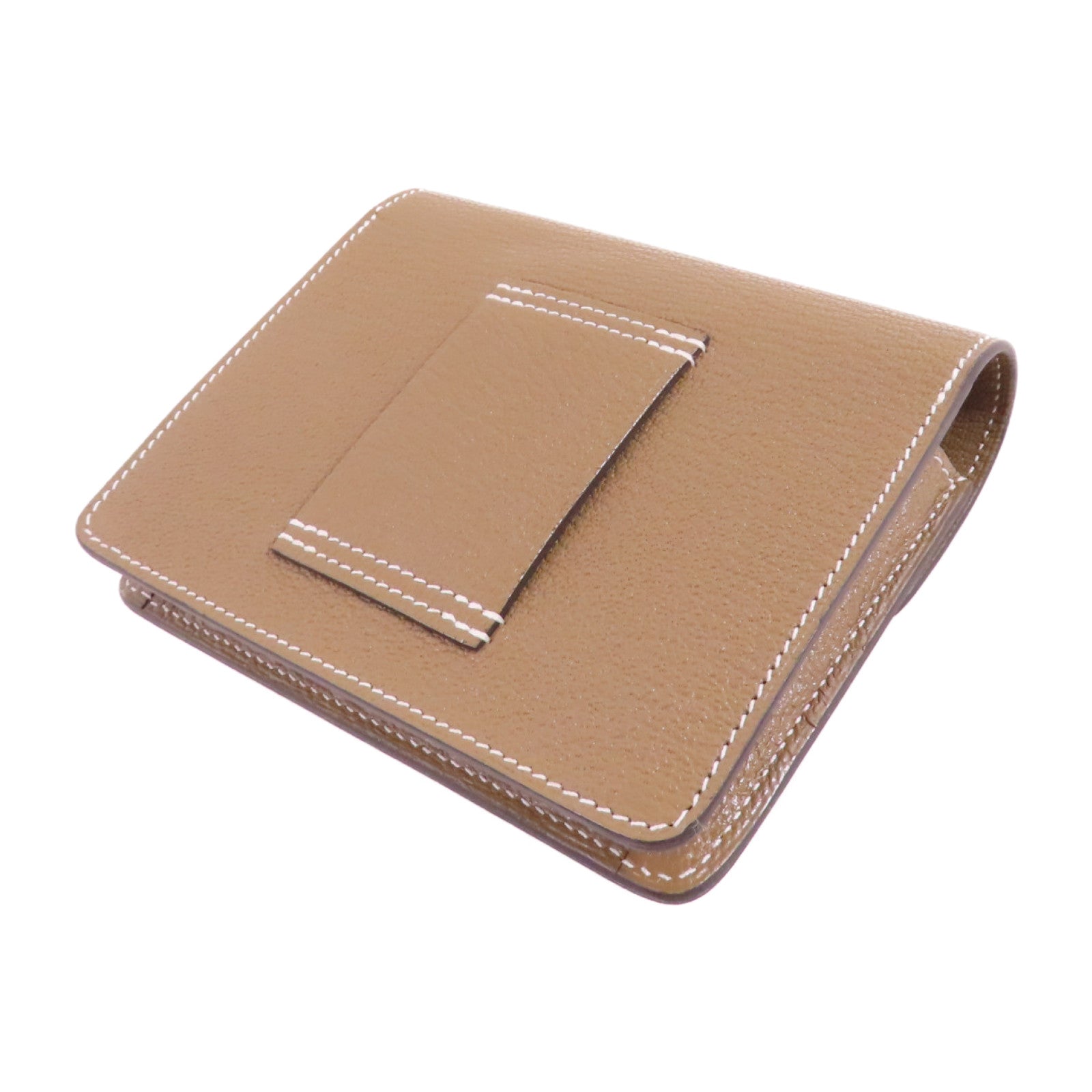 HERMES Chevre皮革Roulis Slim Wallet金扣短錢包18 Etoupe/大象灰色