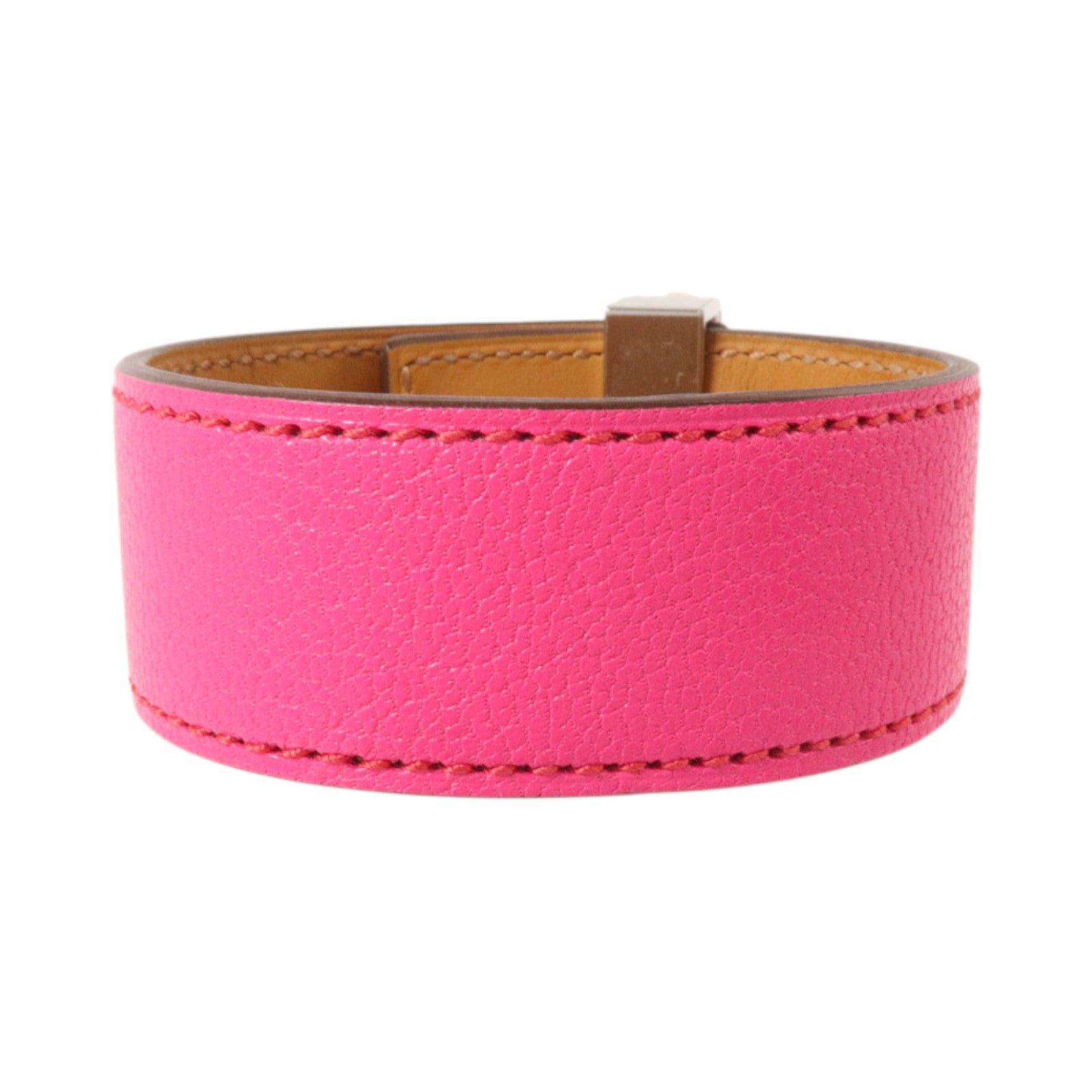 HERMES Chevre Chamkila皮革Collier De Chien 24 Bangle銀扣手鐲Rose Pop