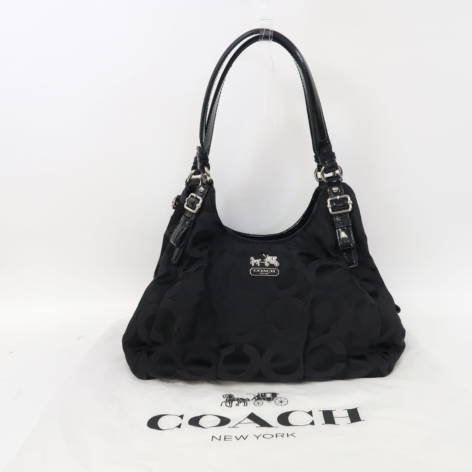 COACH 帆布Shoulder Bag銀扣肩背袋黑色