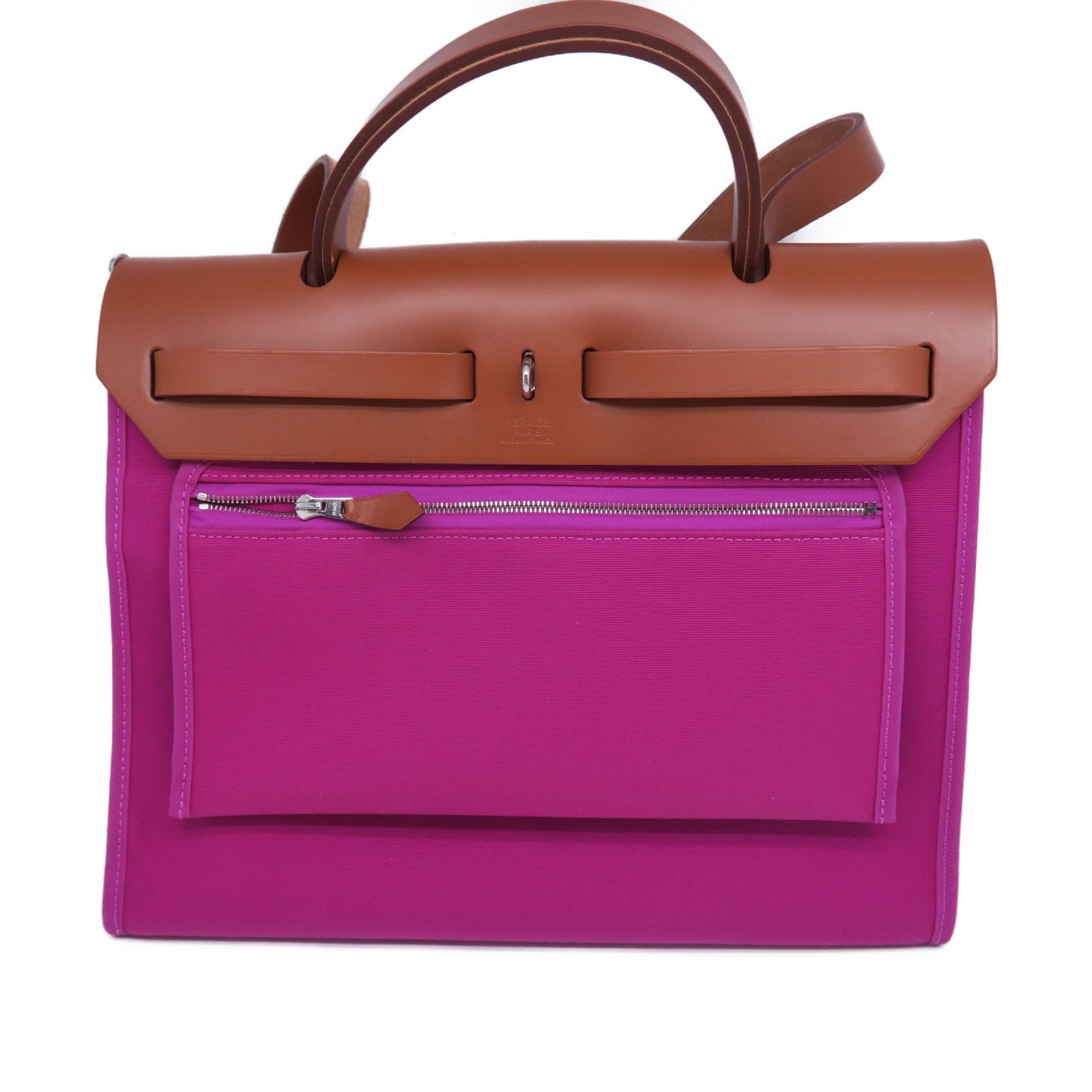 HERMES 【激減優惠】帆布Herbag PM銀扣鏈帶肩背袋紫色
