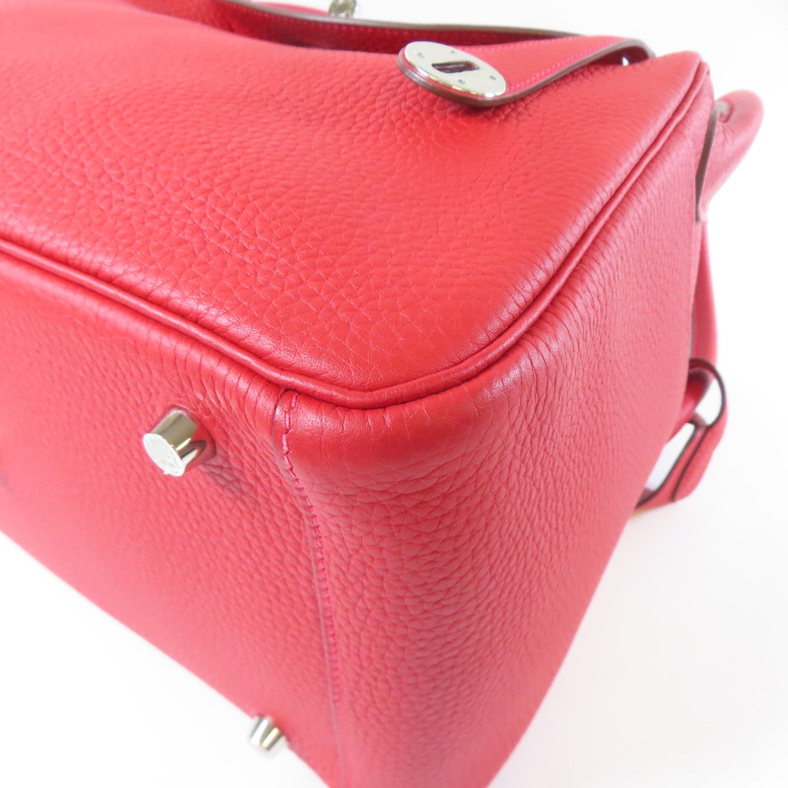 HERMES Clemence皮革Lindy 30銀扣肩背袋法拉利紅色