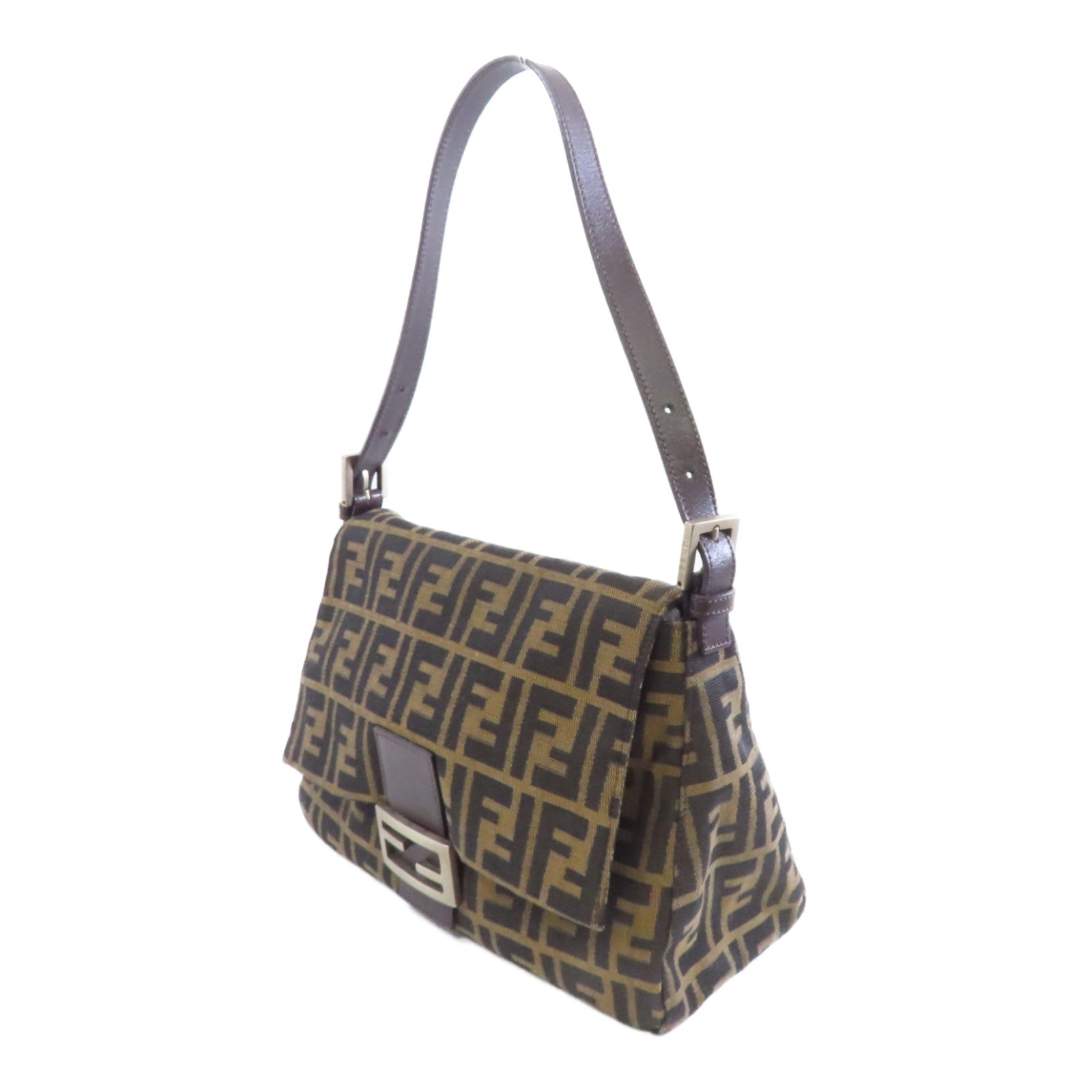 FENDI 帆布Shoulder Bag銀扣肩背袋啡色