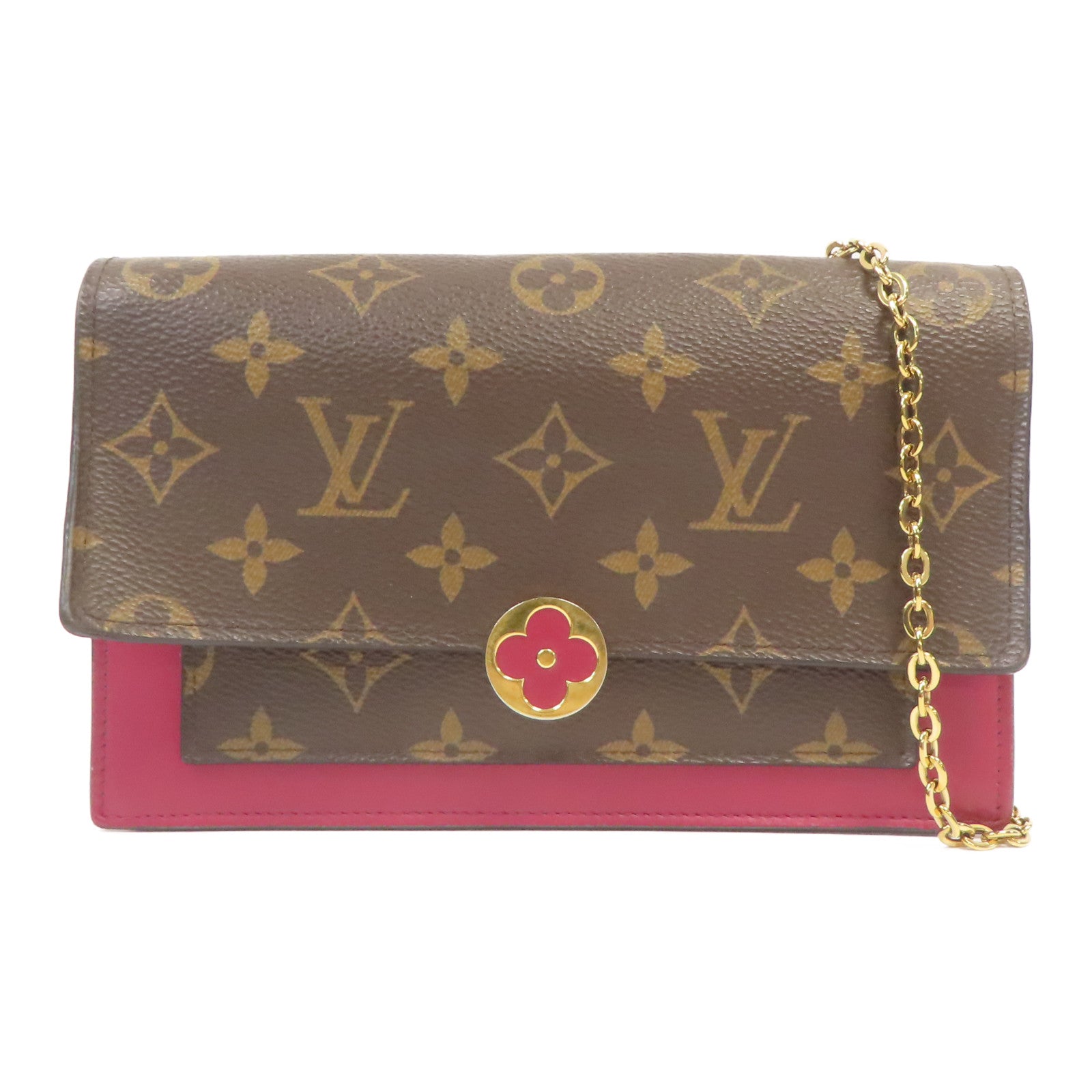 LOUIS VUITTON Monogram Flore金扣鏈帶肩背袋啡色/紅色