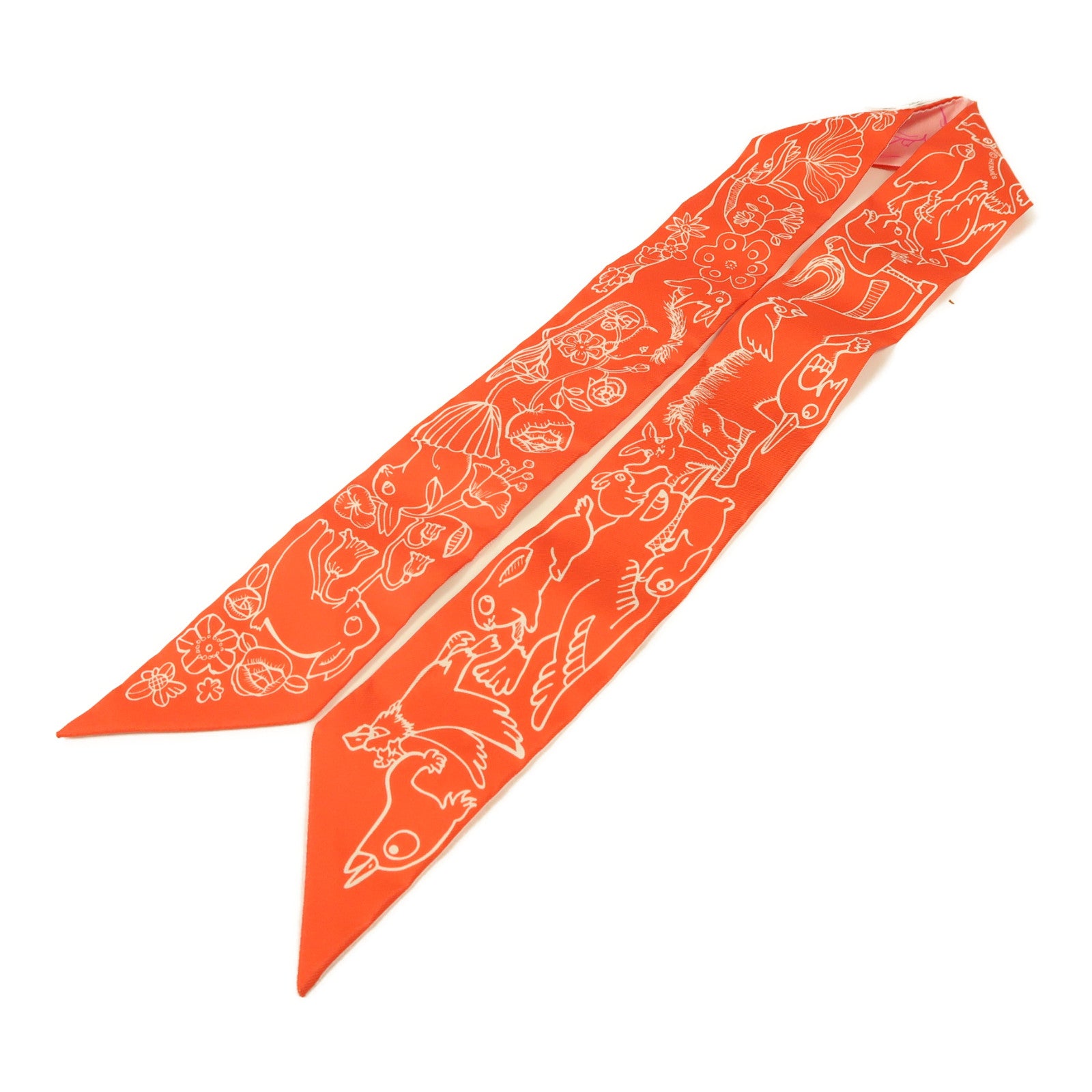 HERMES 絲質Twilly絲巾紅色/粉紅色