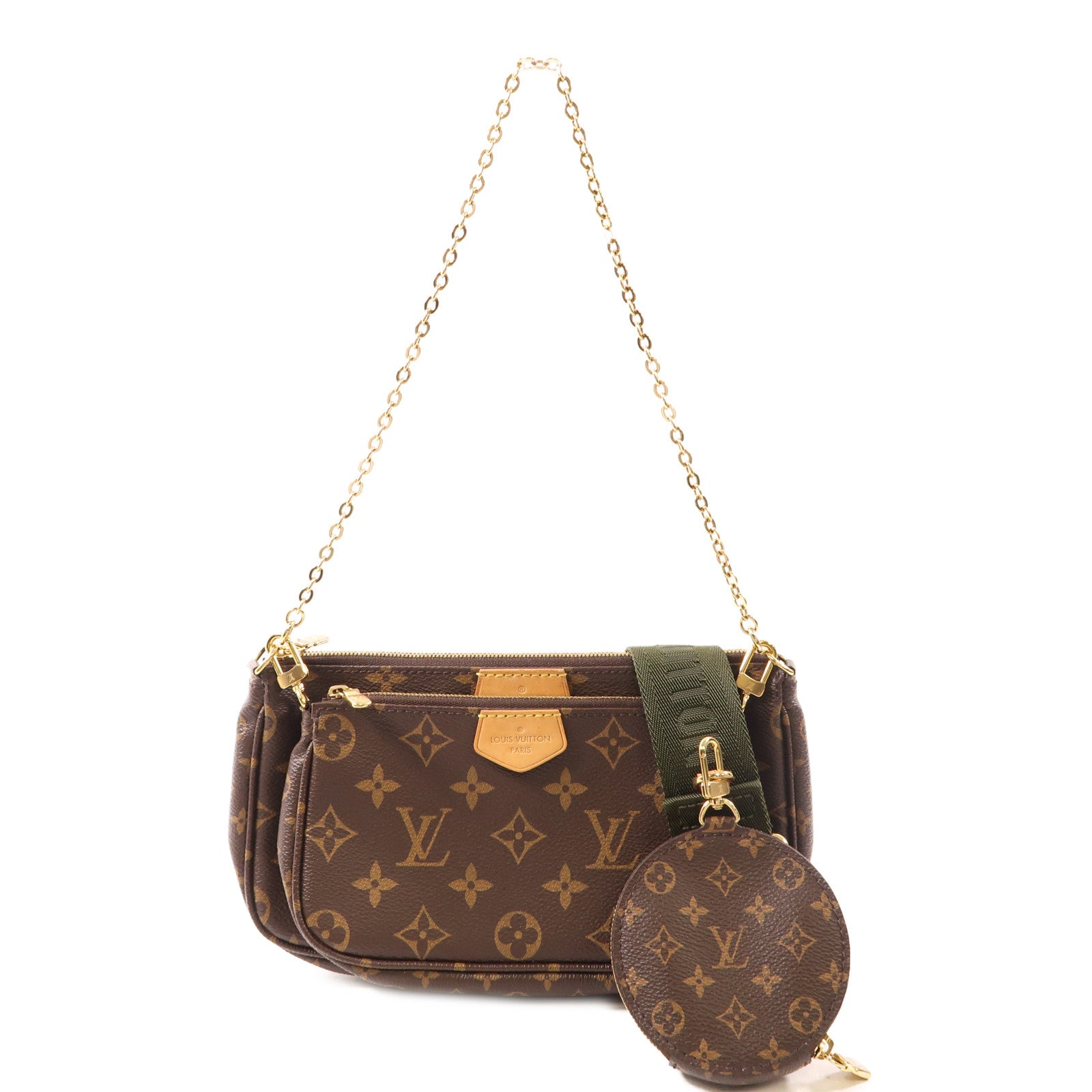 LOUIS VUITTON Monogram Multi Pochette Accessoires金扣肩背袋棕色