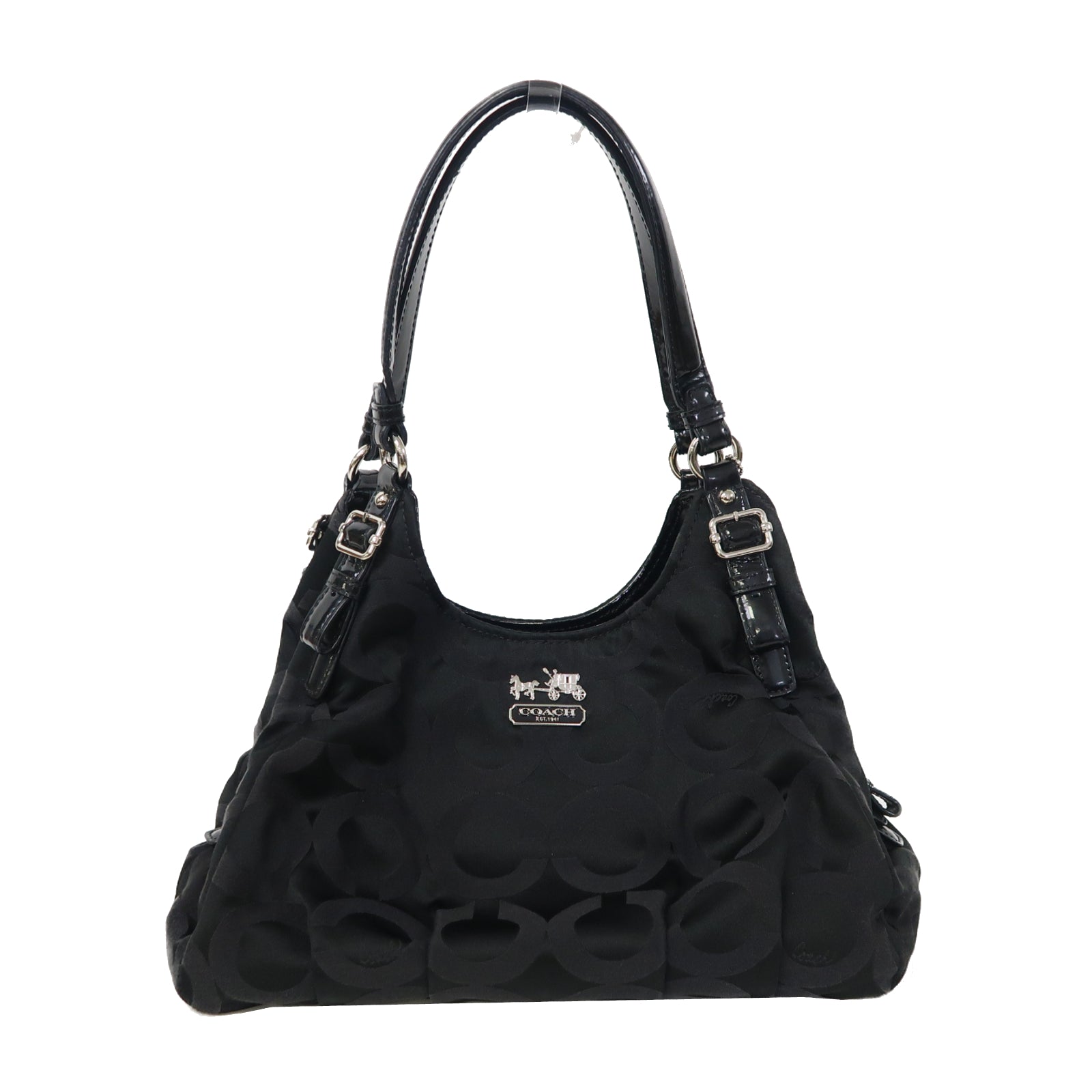 COACH 帆布Shoulder Bag銀扣肩背袋黑色