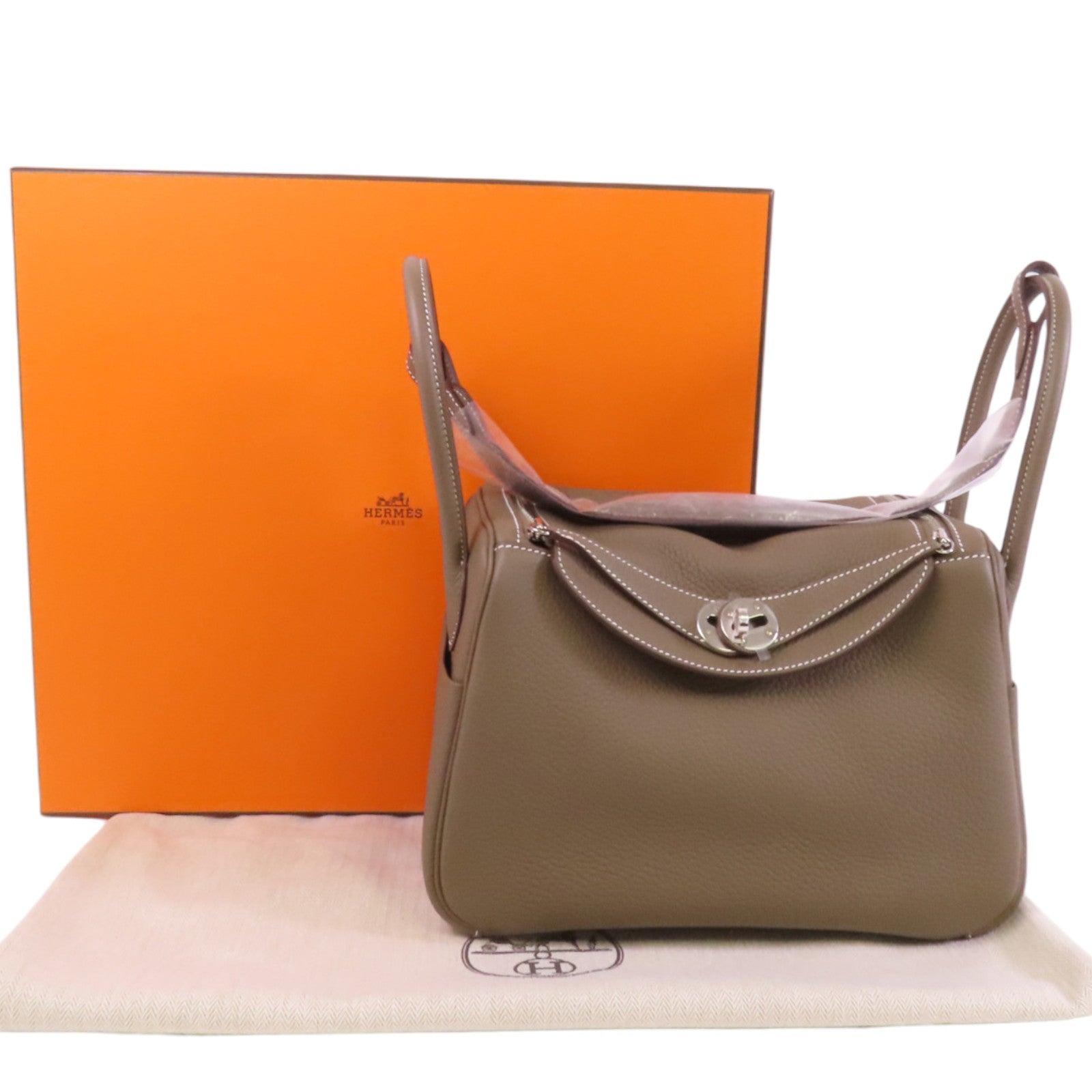 HERMES Clemence皮革Lindy 26銀扣肩背袋