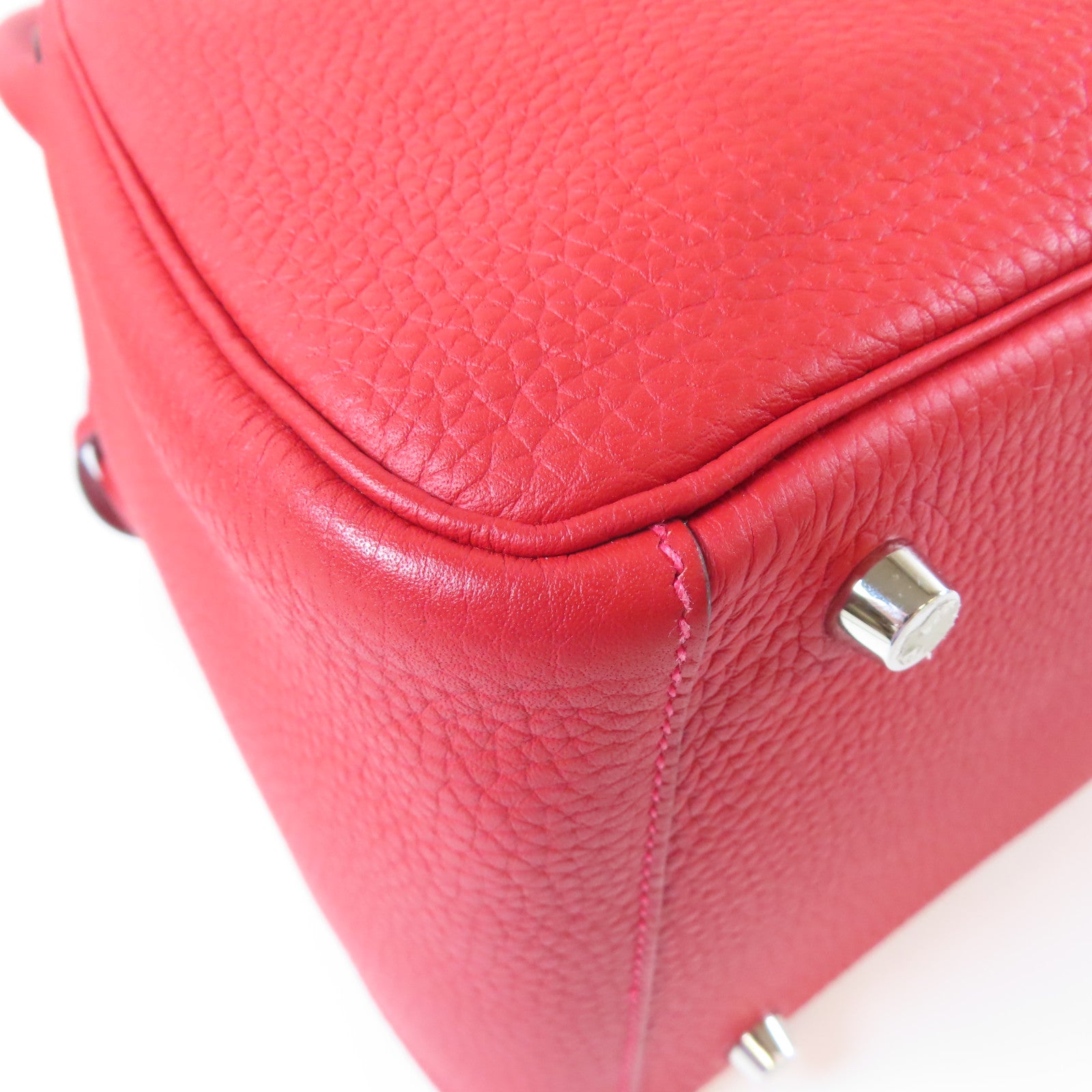HERMES Clemence皮革Lindy 30銀扣肩背袋法拉利紅色