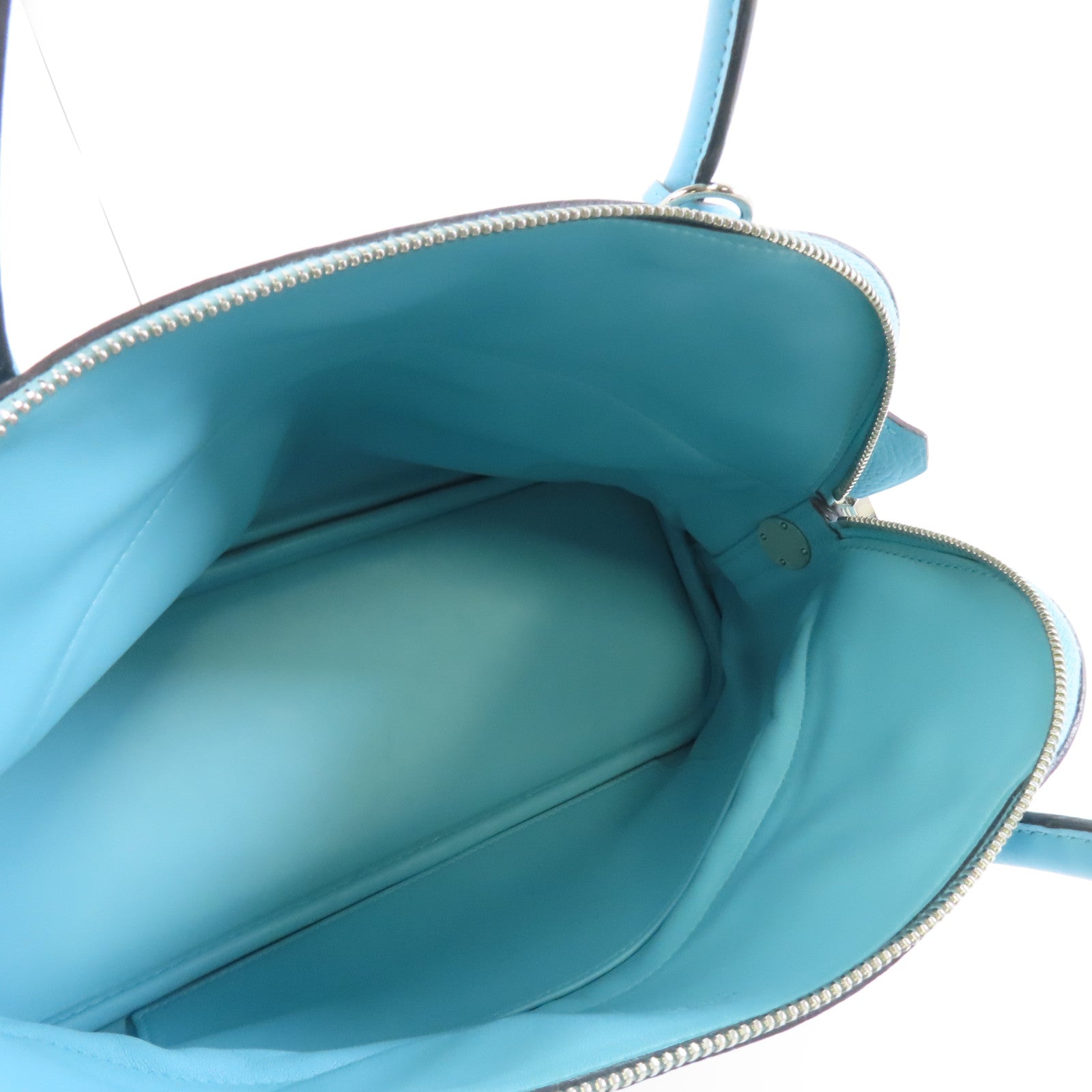 HERMES Clemence皮革Bolide 31銀扣手挽肩背兩用袋Bleu Atoll環礁藍色
