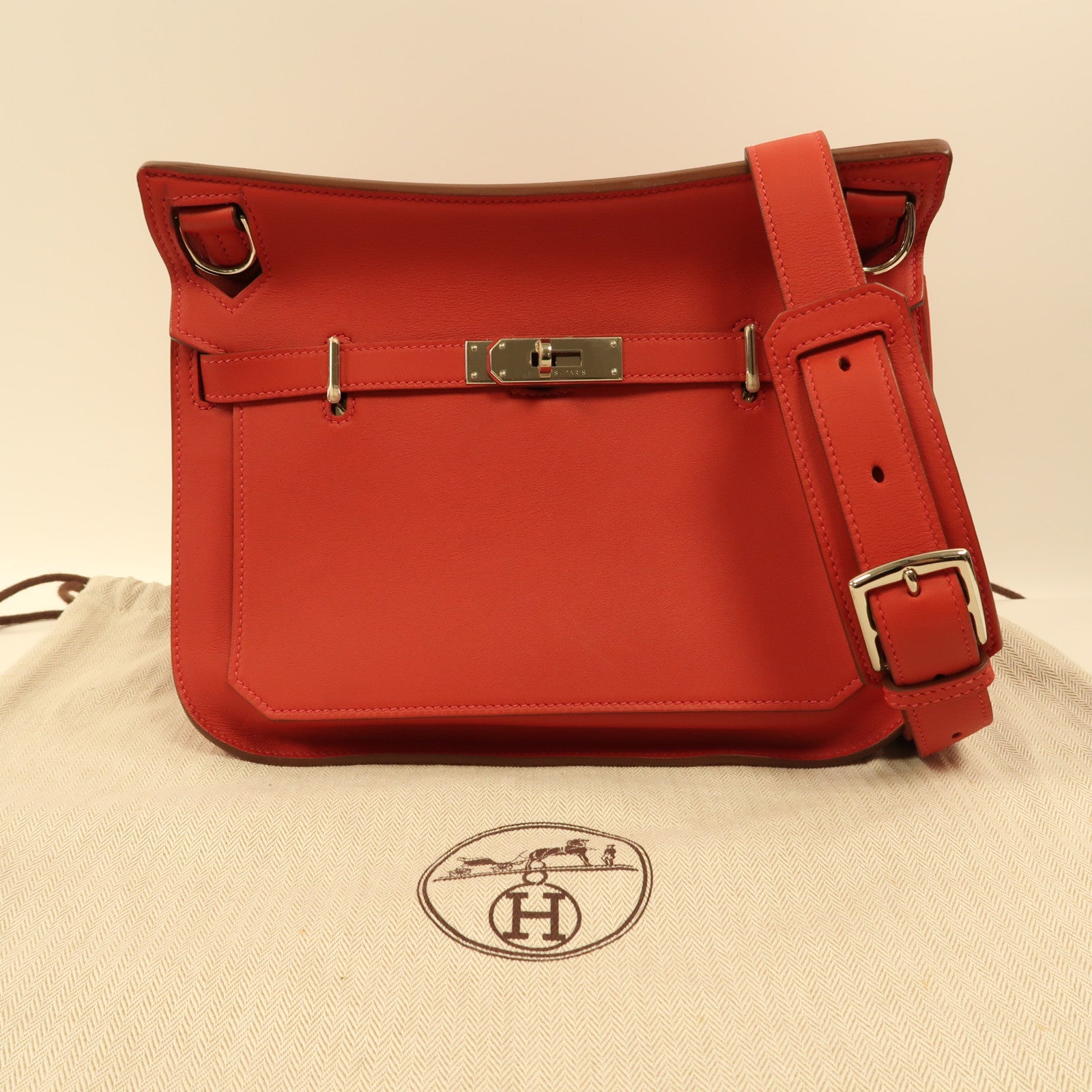 HERMES Swift皮革Jypsiere 28銀扣肩背袋紅色