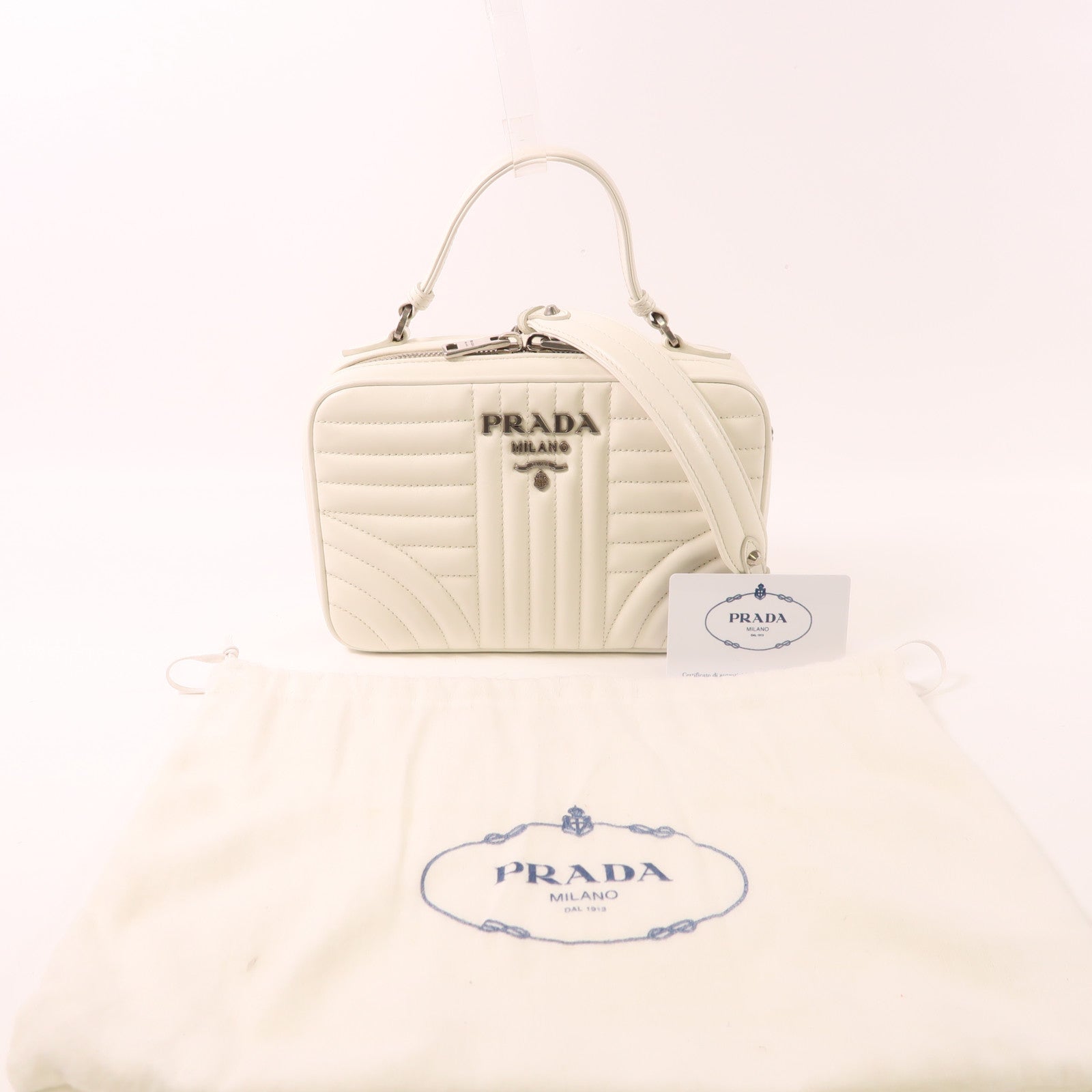 PRADA 牛皮皮革Diagramme銀扣手挽肩背兩用袋