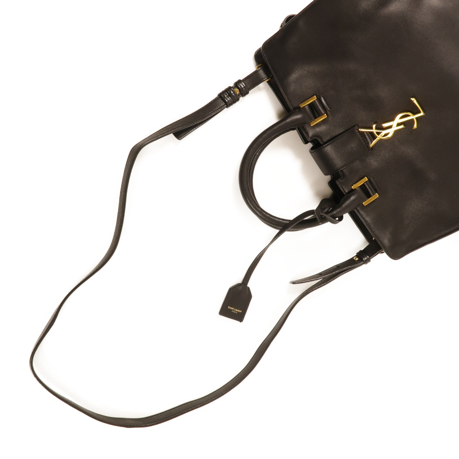 SAINT LAURENT 牛皮皮革2 Way Shoulder金扣手挽肩背兩用袋黑色