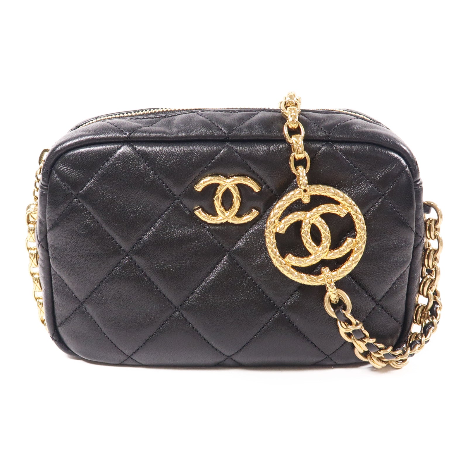 CHANEL 羊皮皮革Chain Shoulder金扣鏈帶肩背袋