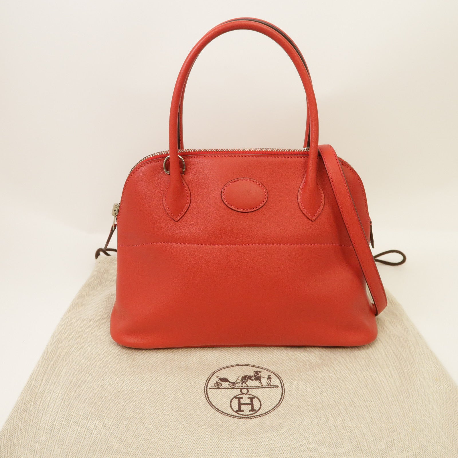 HERMES Swift皮革Bolide 27銀扣手挽肩背兩用袋Rouge Casaque/紅色