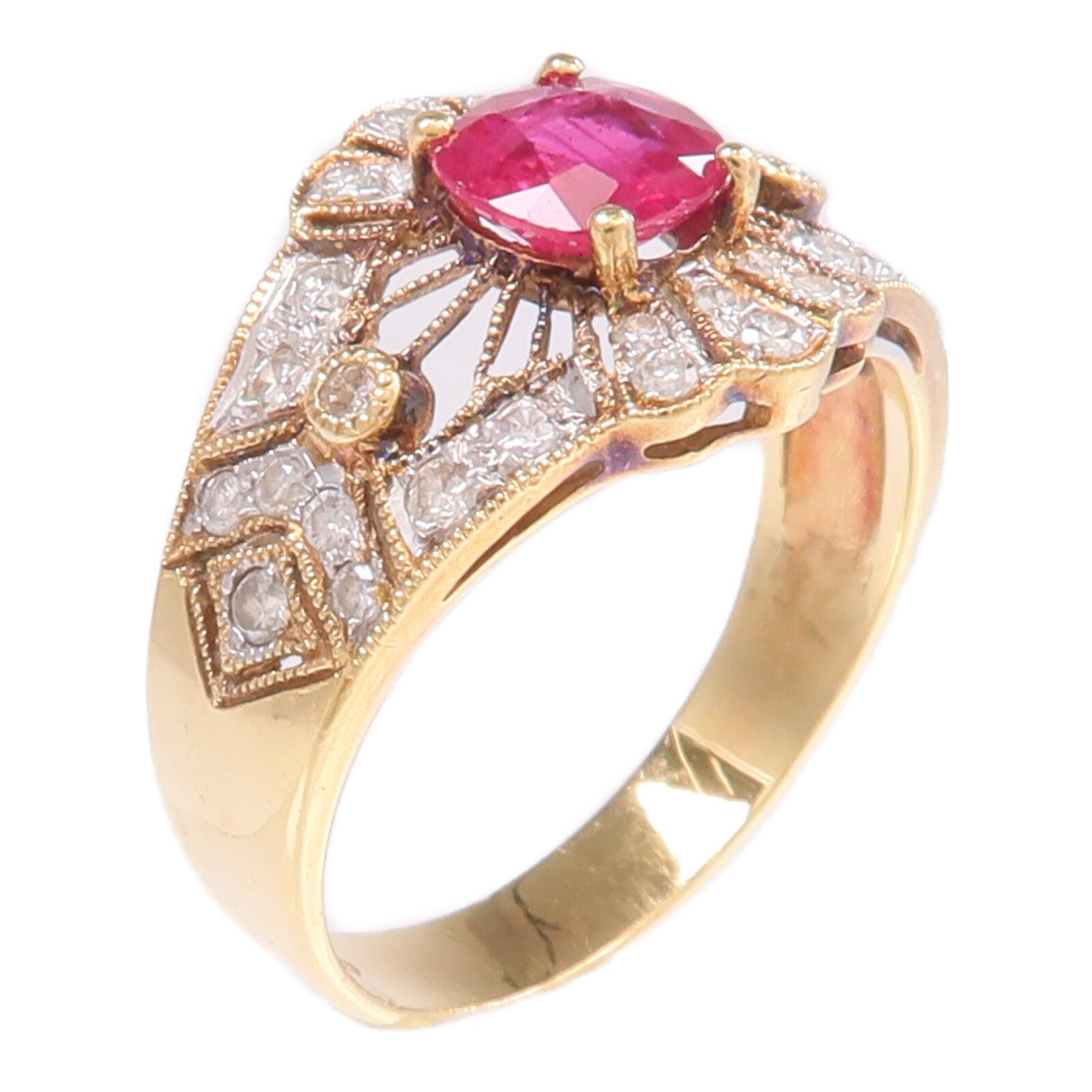 JEWELRY 18K白金/黃金Ruby Diamond Ring紅寶石/鑽石戒指US#5.25
