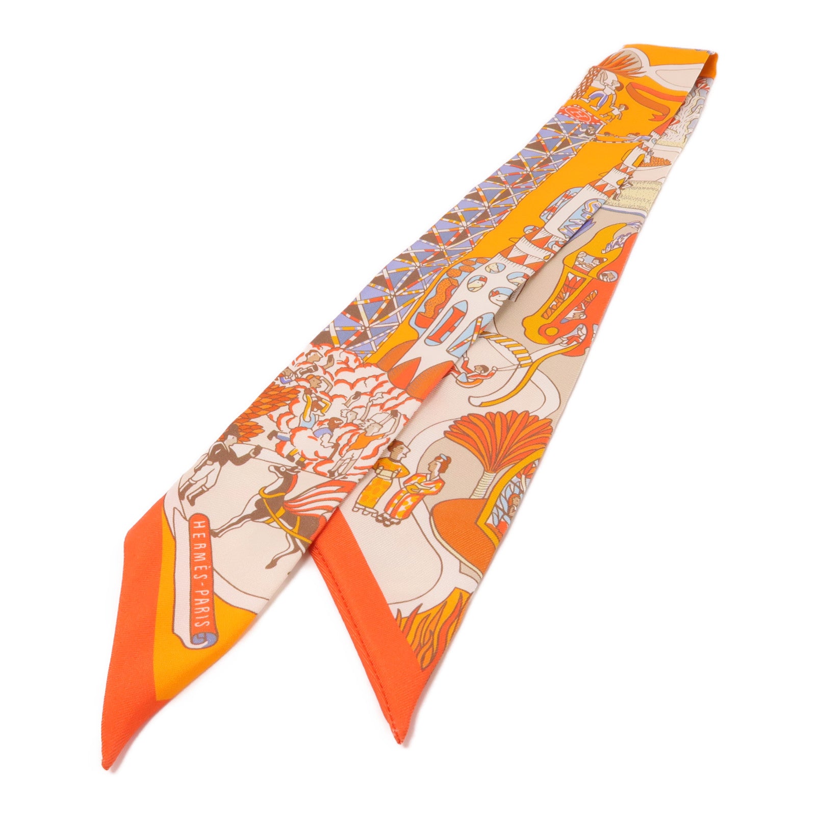 HERMES 絲質Twilly絲巾橙色