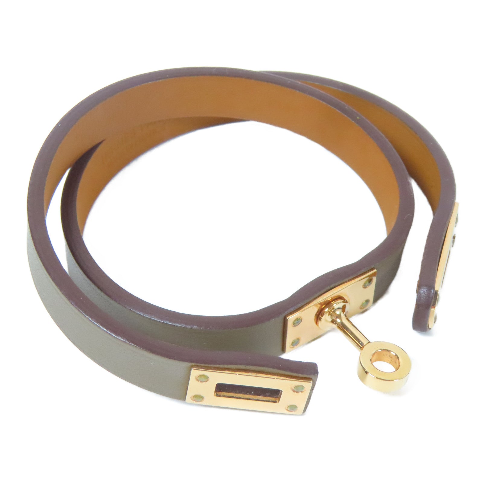 HERMES Swift皮革Mini Double Tour Bracelet金扣手鐲Etoupe(T2)/大象灰色
