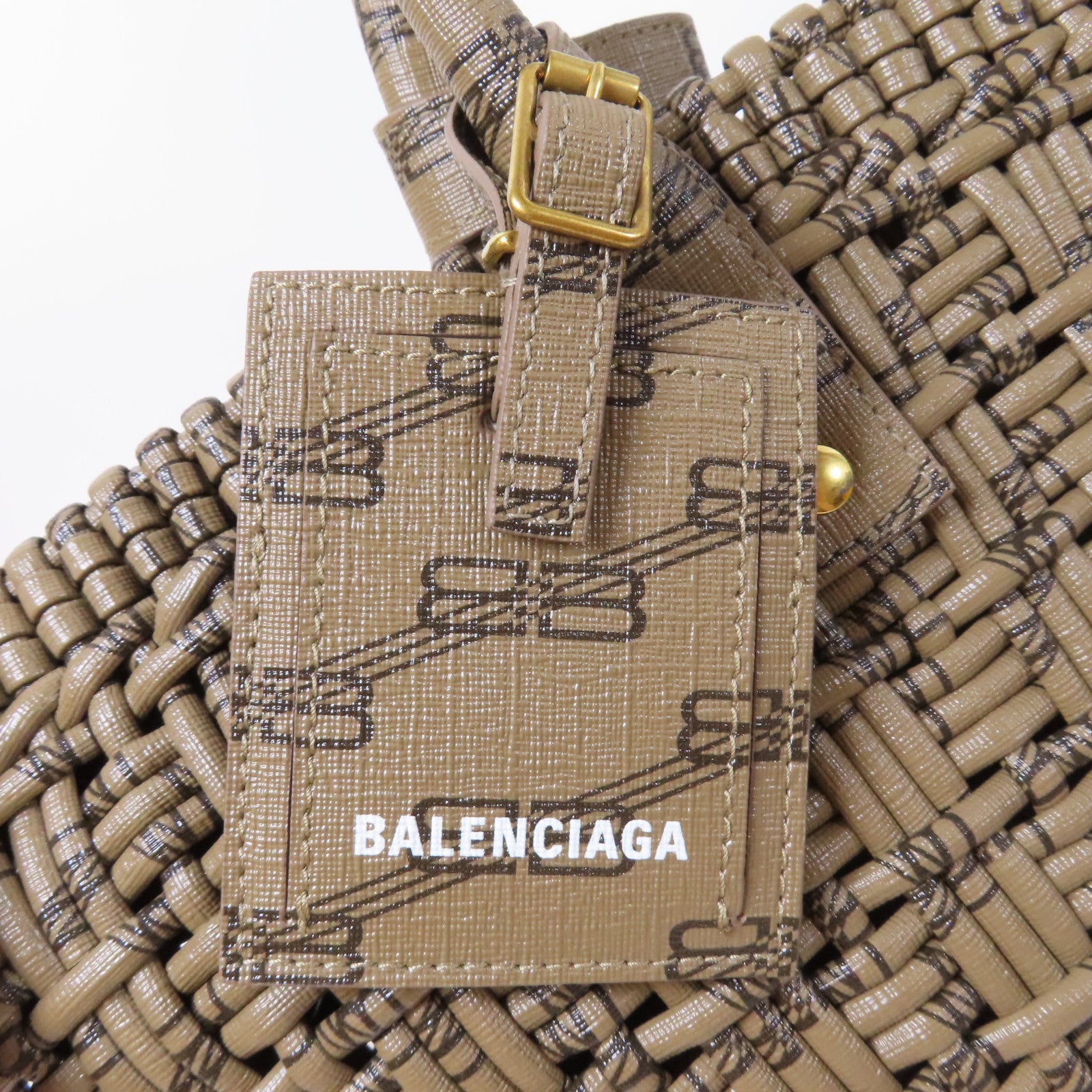 BALENCIAGA 塗層帆布Bale Bistro金扣手挽肩背兩用袋啡色