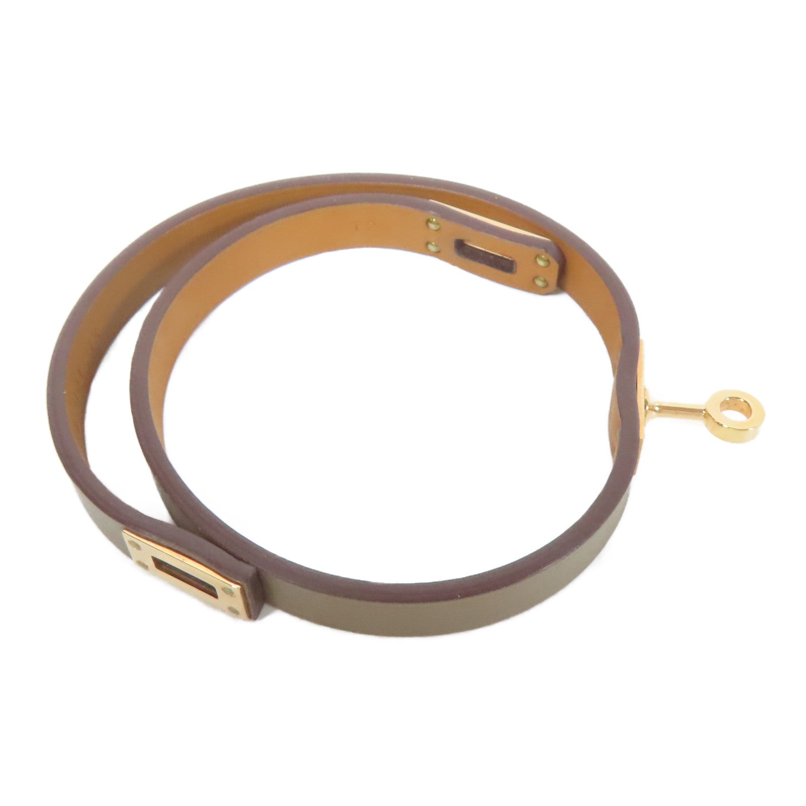 HERMES Swift皮革Mini Double Tour Bracelet金扣手鐲Etoupe(T2)/大象灰色