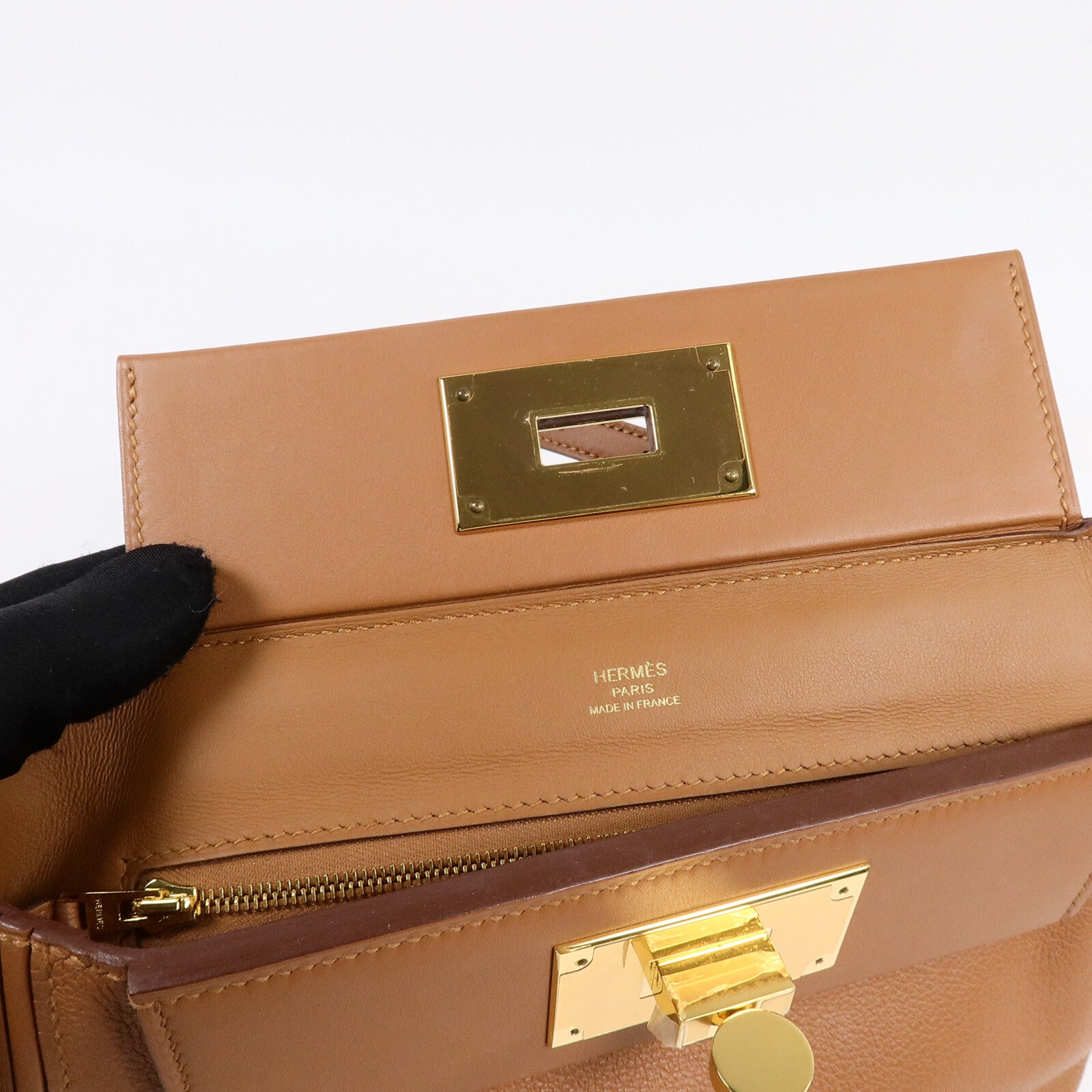 HERMES Clemence皮革24/24 Mini手挽肩背兩用袋Gold
