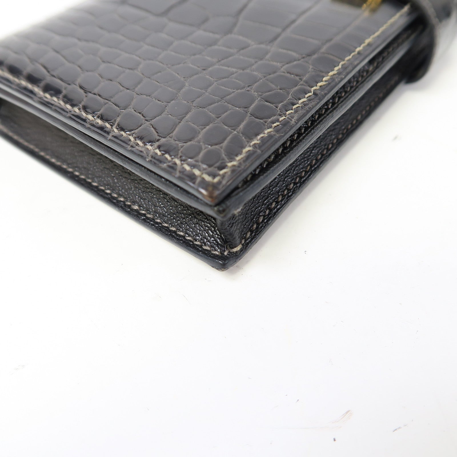HERMES 鱷魚皮革Bearn Long Wallet金扣長錢包黑色