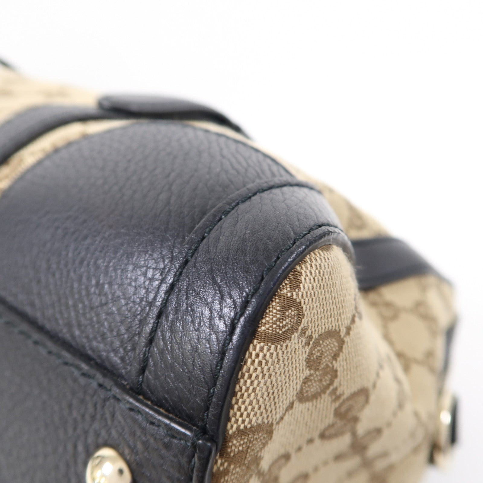 GUCCI 帆布Shoulder Bag金扣手挽肩背兩用袋啡色/黑色