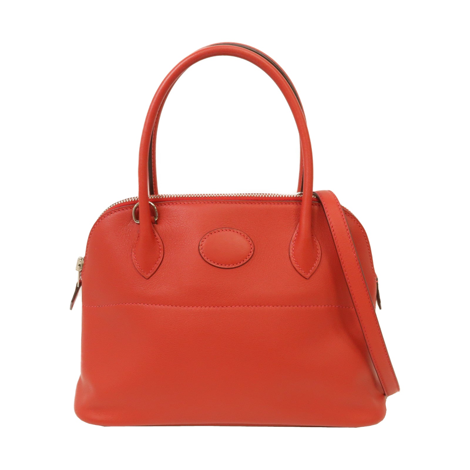 HERMES Swift皮革Bolide 27銀扣手挽肩背兩用袋Rouge Casaque/紅色