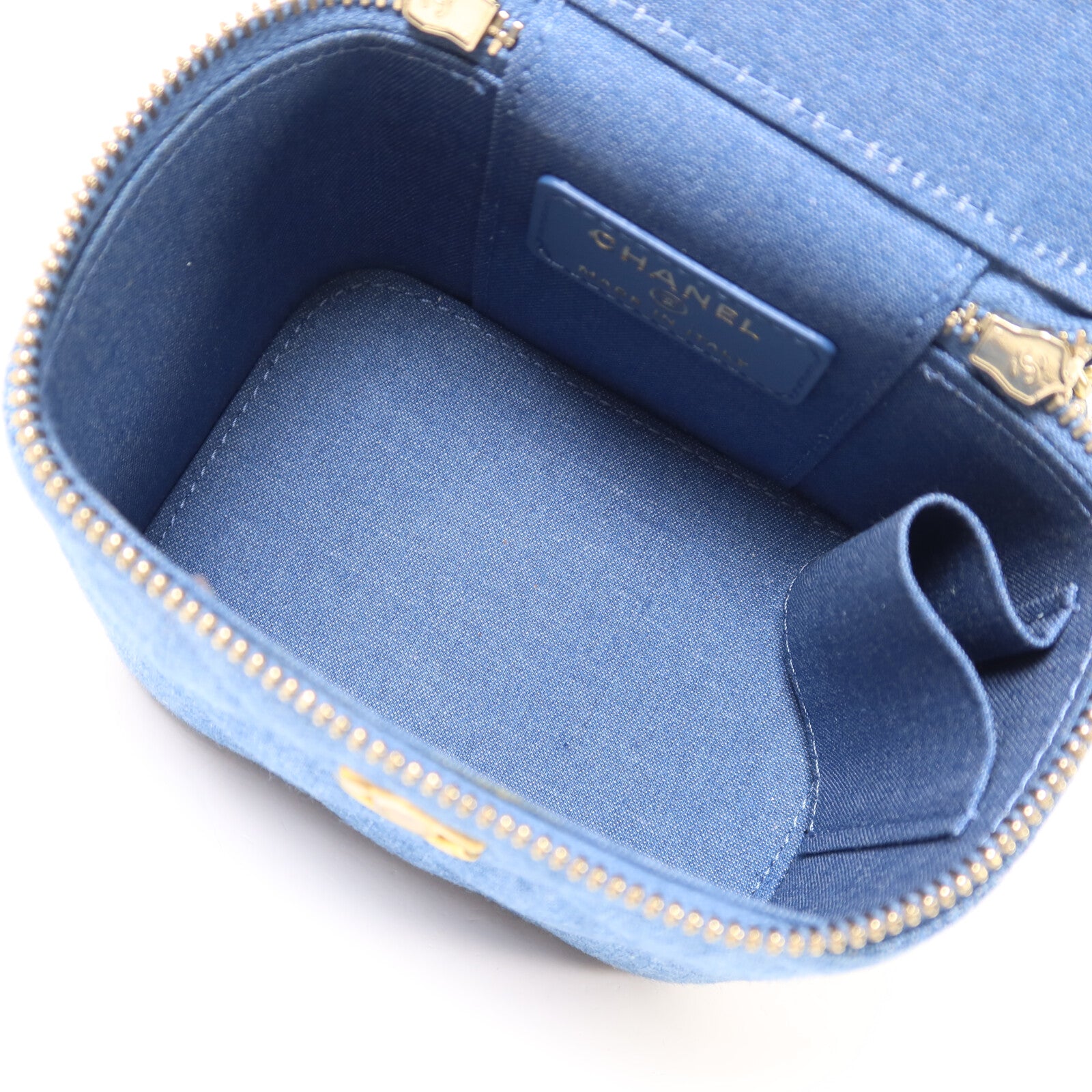 CHANEL 牛仔布Mini Vanity Case鏈帶肩背袋