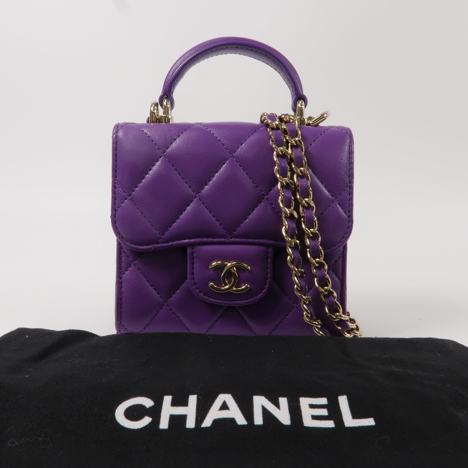 CHANEL 羊皮皮革Mini Top Handle Flap Bag鏈帶肩背袋