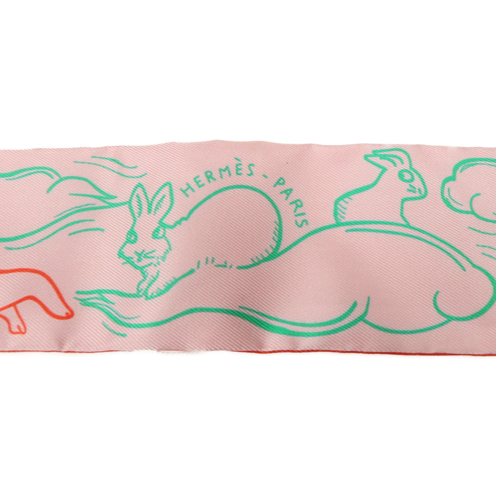 HERMES 絲質Twilly絲巾紅色/粉紅色