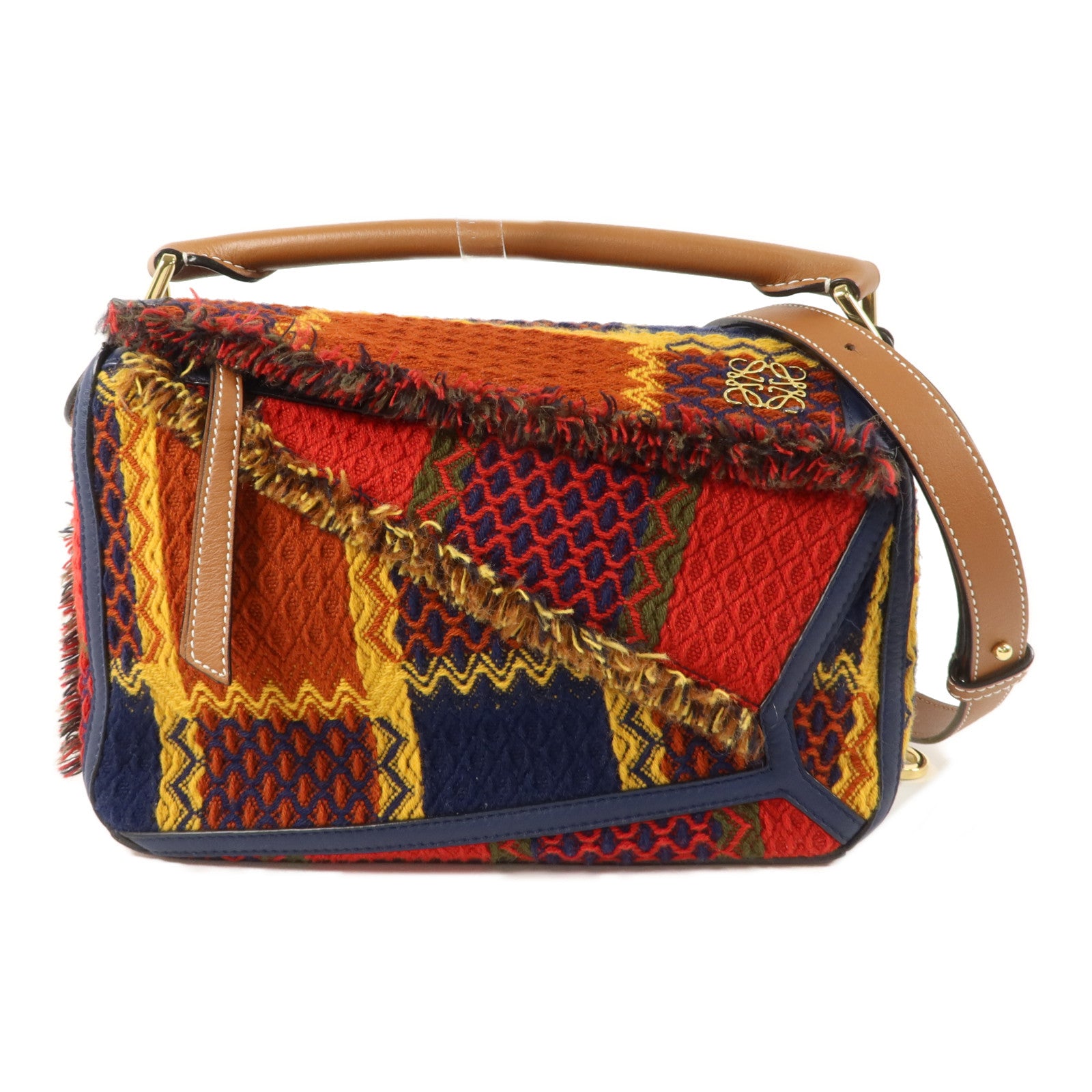 LOEWE 格子花呢/牛皮皮革Puzzle Tartan Small手挽肩背兩用袋