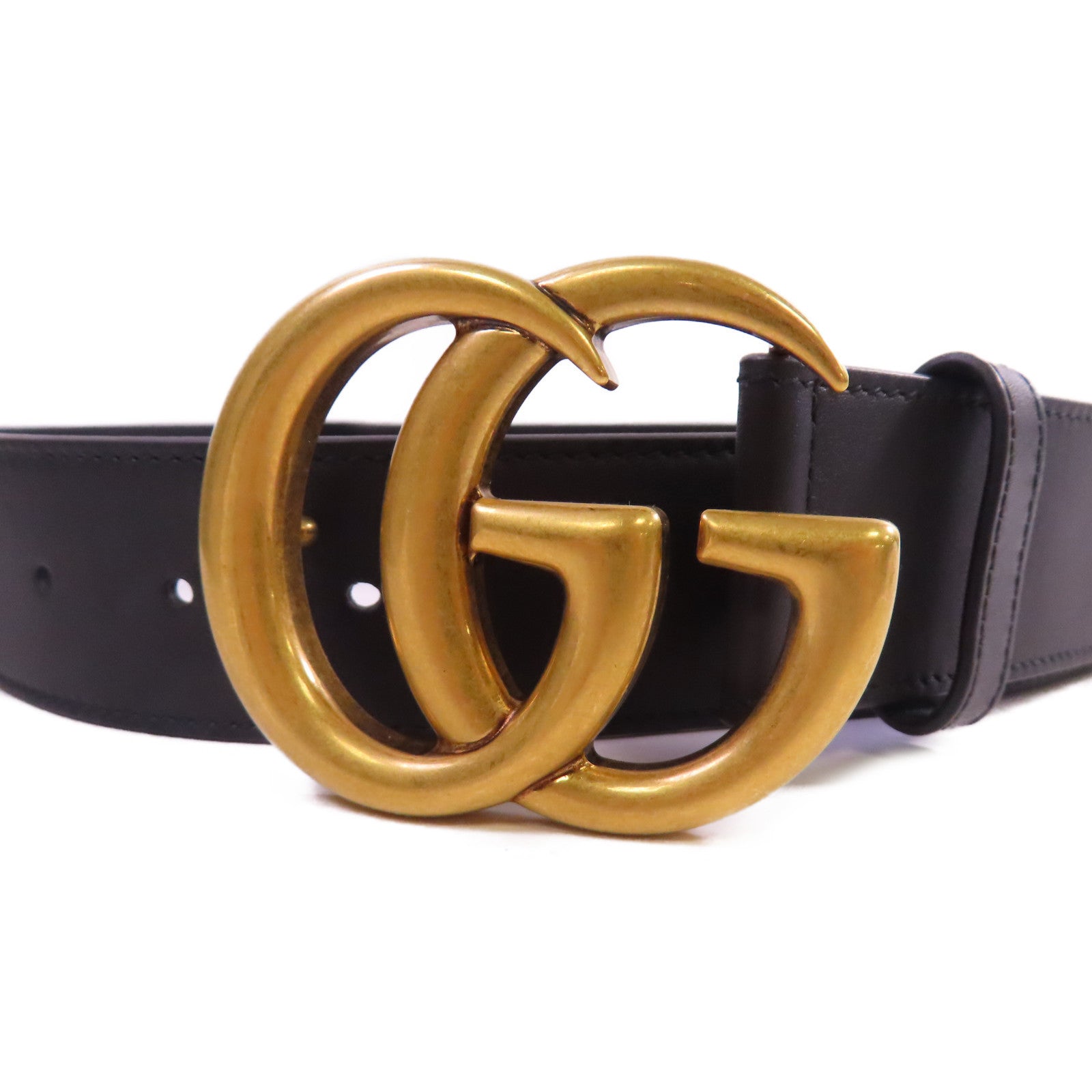 GUCCI 牛皮皮革GG Belt金扣皮帶黑色