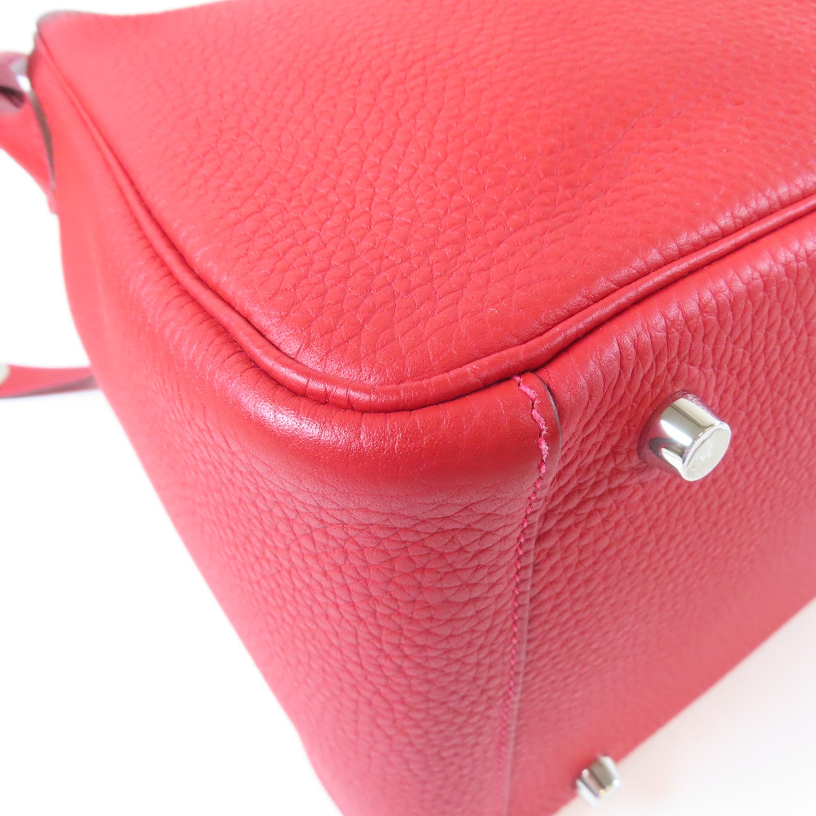 HERMES Clemence皮革Lindy 30銀扣肩背袋法拉利紅色