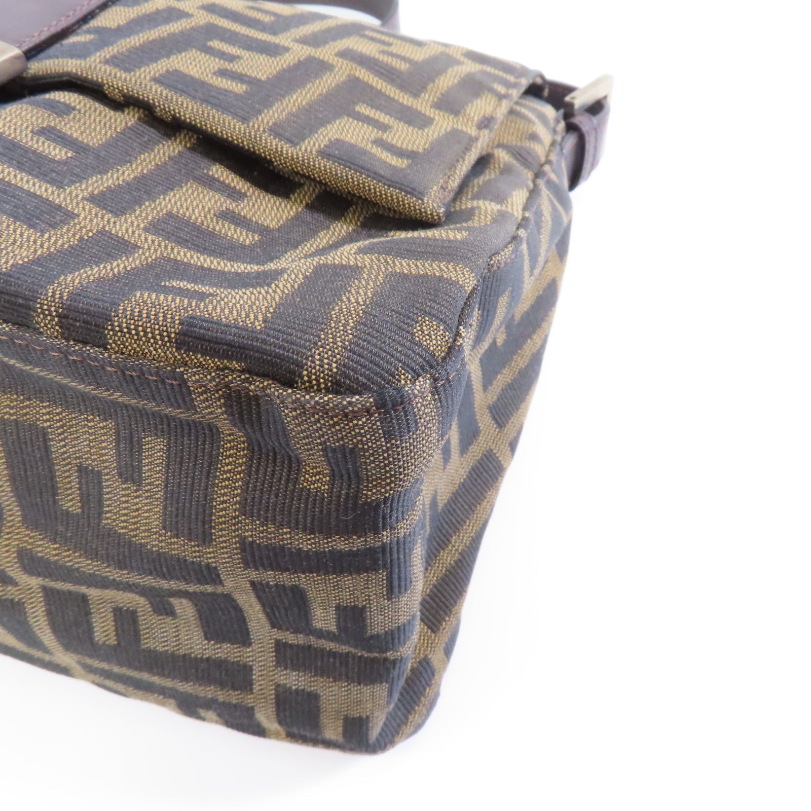 FENDI 帆布Shoulder Bag銀扣肩背袋啡色