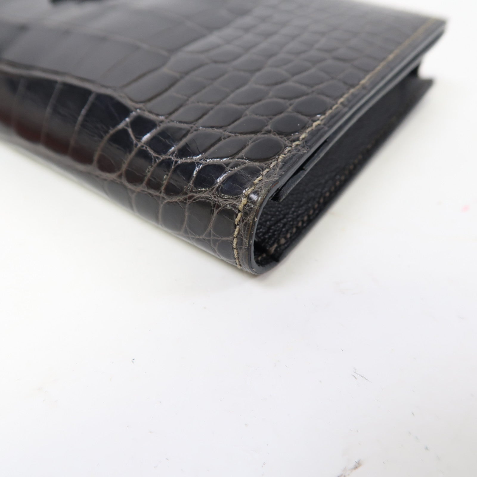 HERMES 鱷魚皮革Bearn Long Wallet金扣長錢包黑色