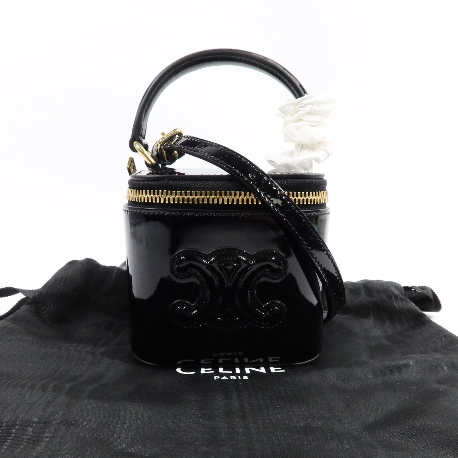 CELINE 漆皮皮革Cuir Triomphe Vanity Case手挽肩背兩用袋