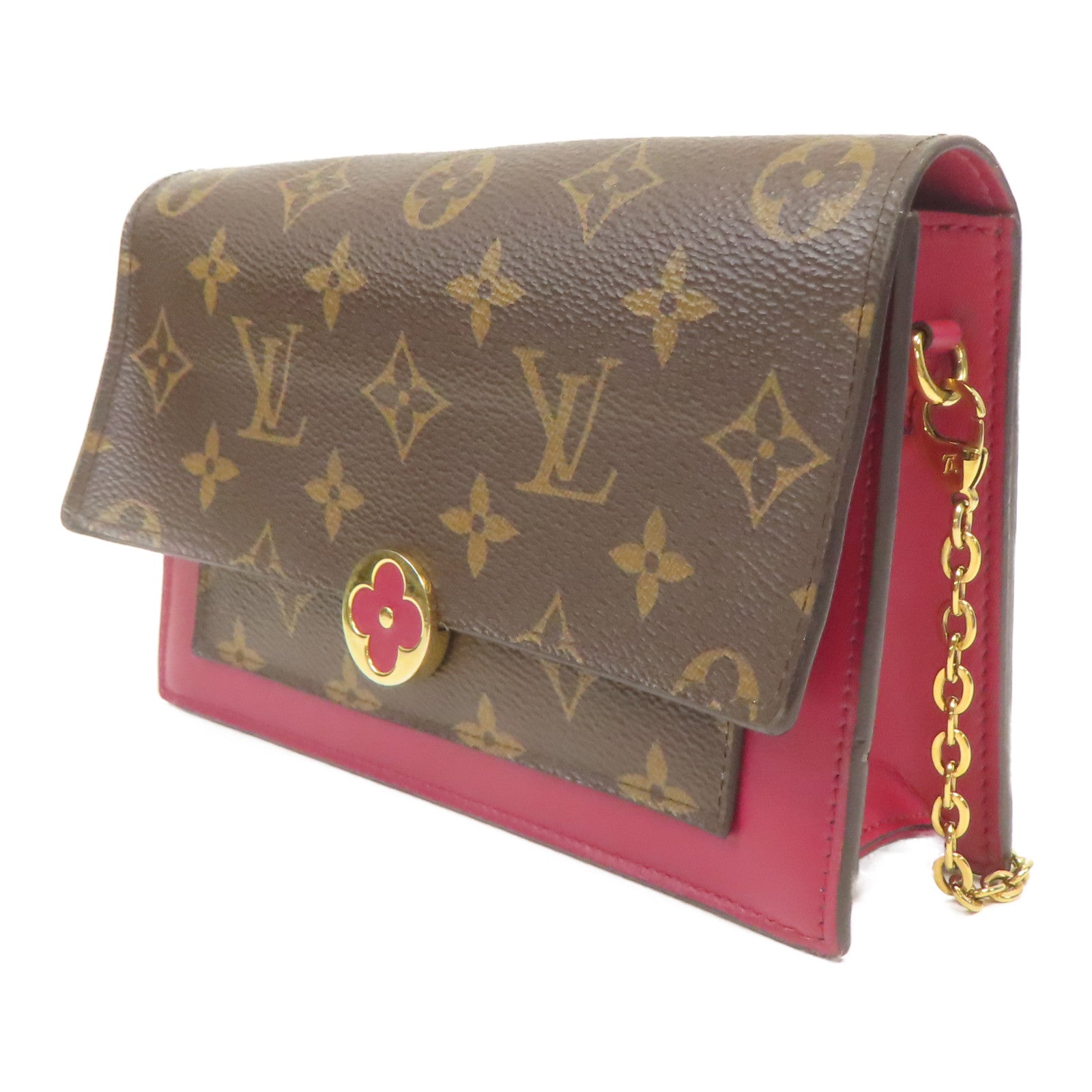 LOUIS VUITTON Monogram Flore金扣鏈帶肩背袋啡色/紅色