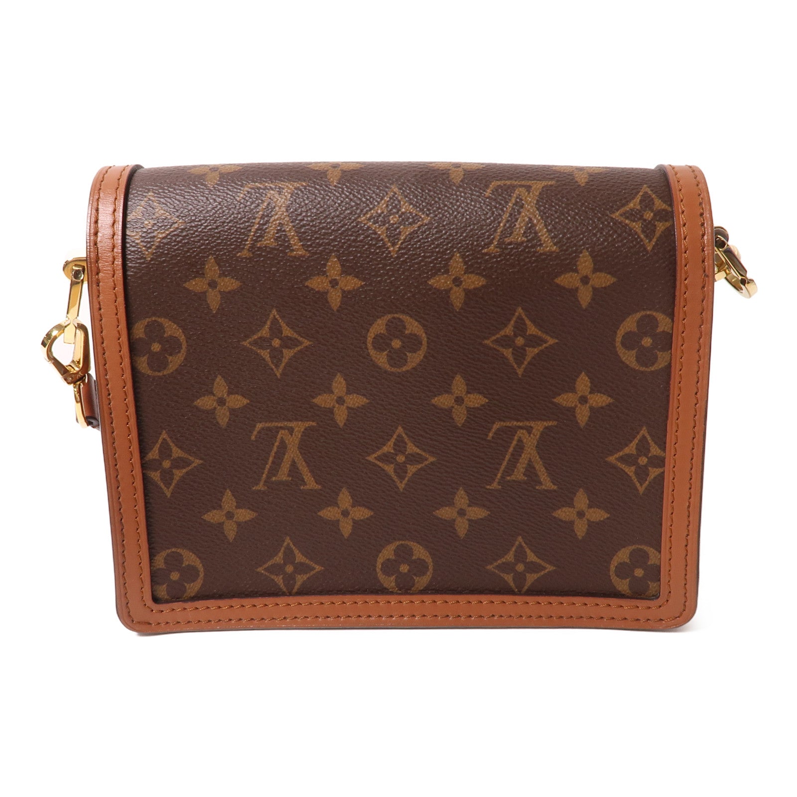 LOUIS VUITTON Monogram Reverse Mini Dauphine金扣肩背袋棕色