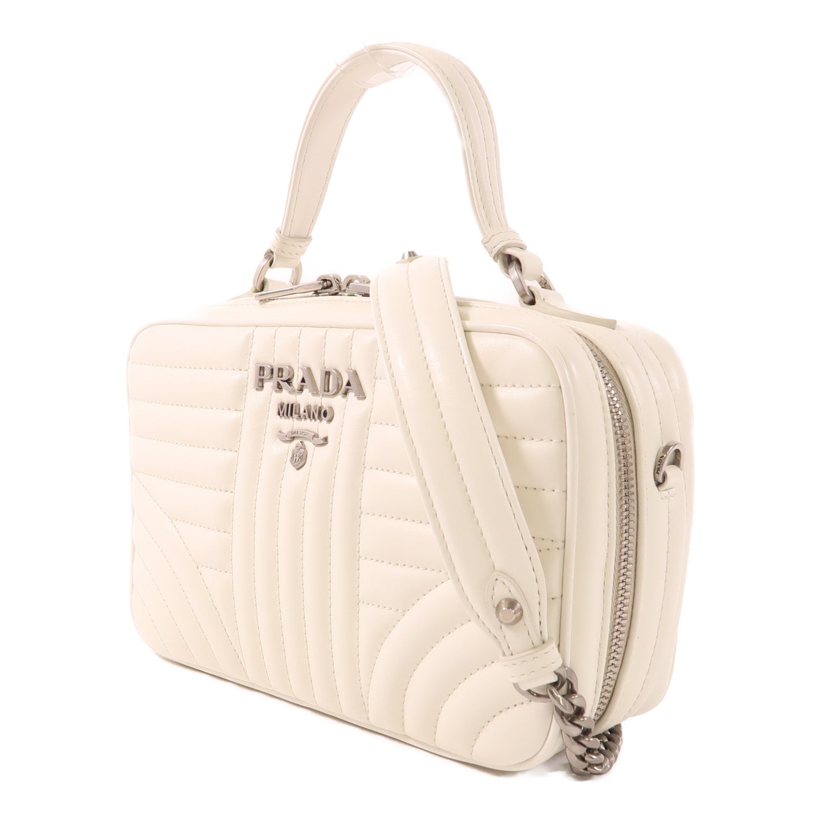 PRADA 牛皮皮革Diagramme銀扣手挽肩背兩用袋