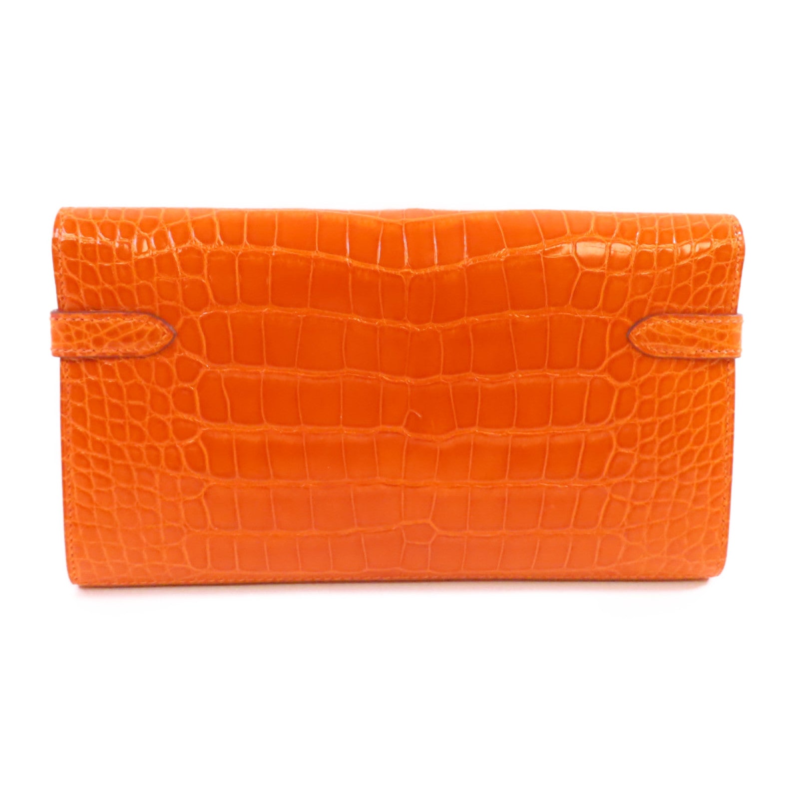HERMES 鱷魚皮革Kelly Wallet銀扣長錢包93 Orange H/亮橙色